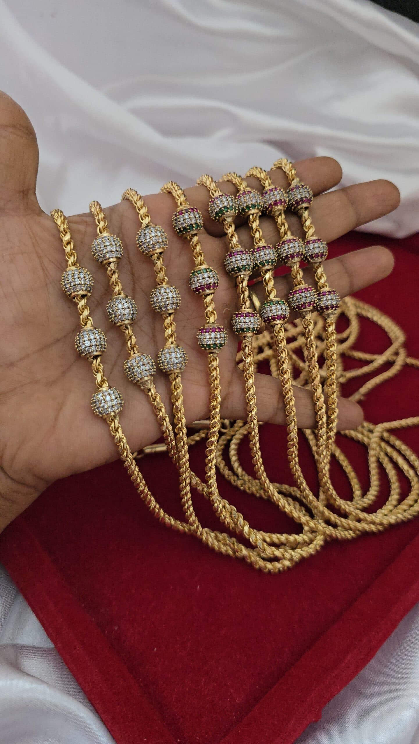Premium impon ball mugappu chain - ruby