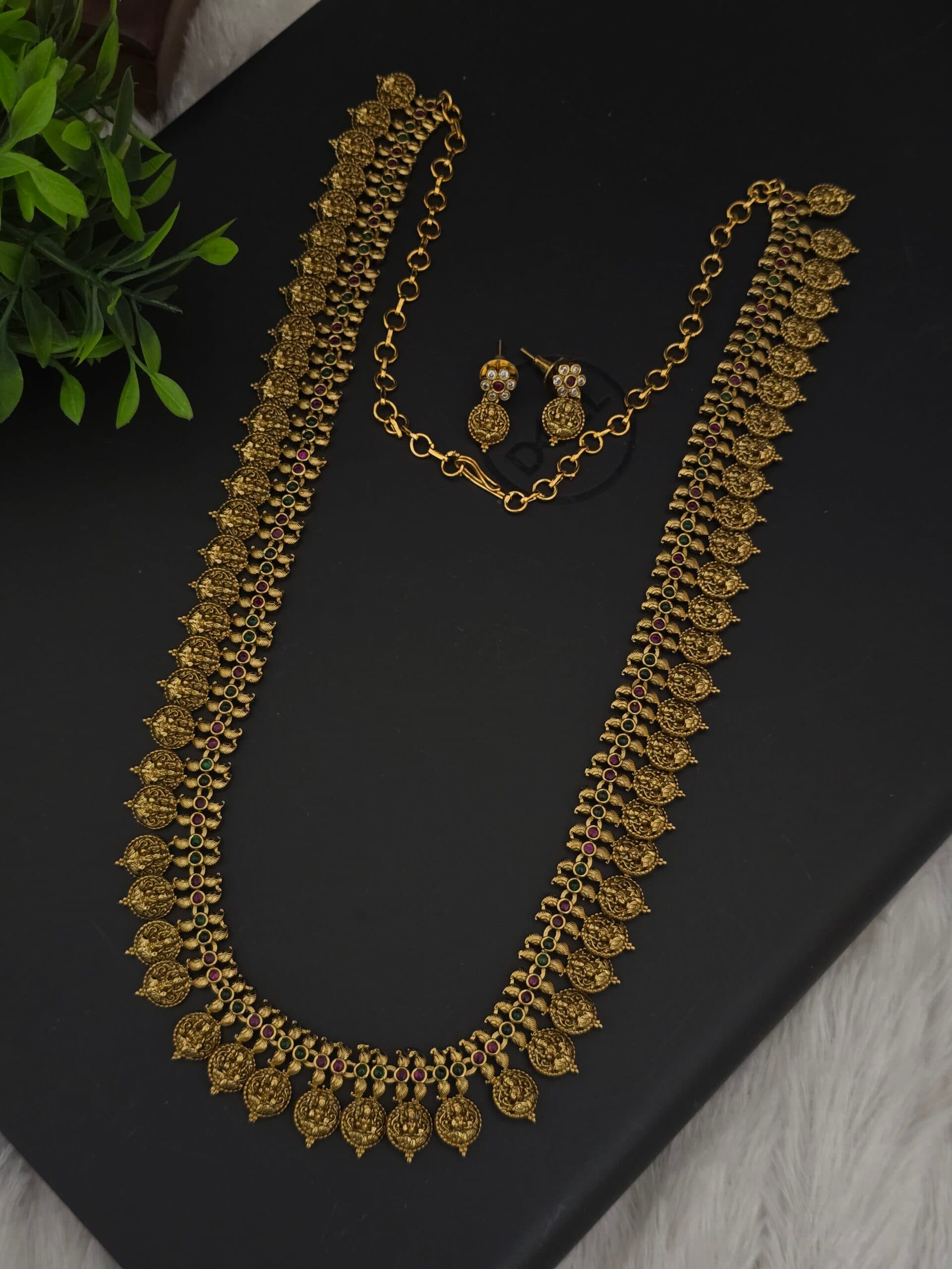 Premium matt ad stone lakshmi long haram with earings
