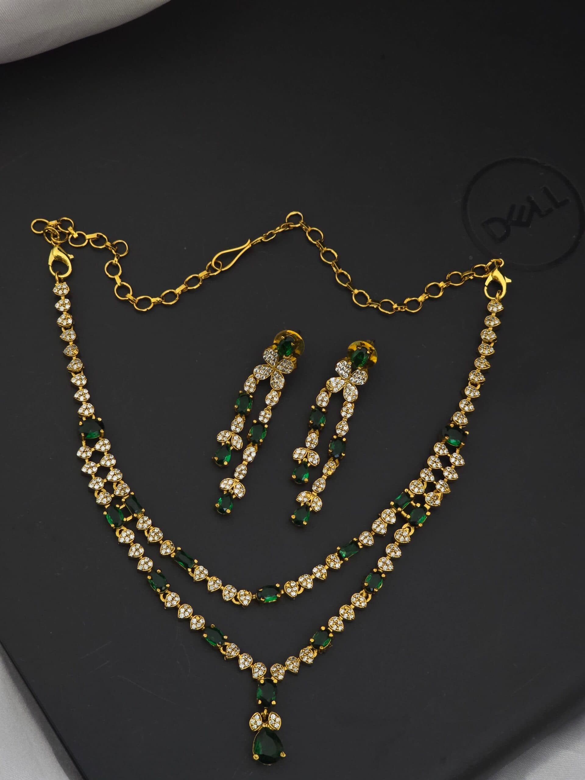 Premium diamond look double layer necklace with stud