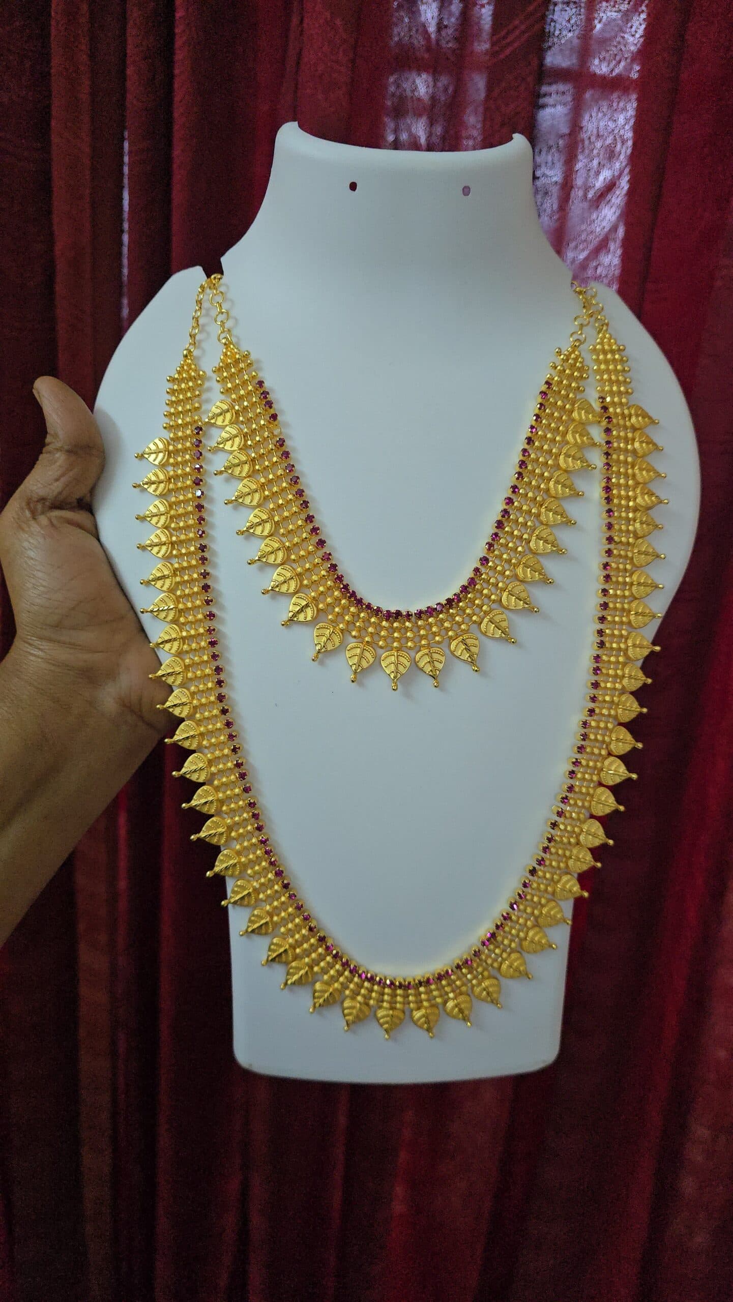 Premium Foaming Ruby kerela combo set comes necklace and haram