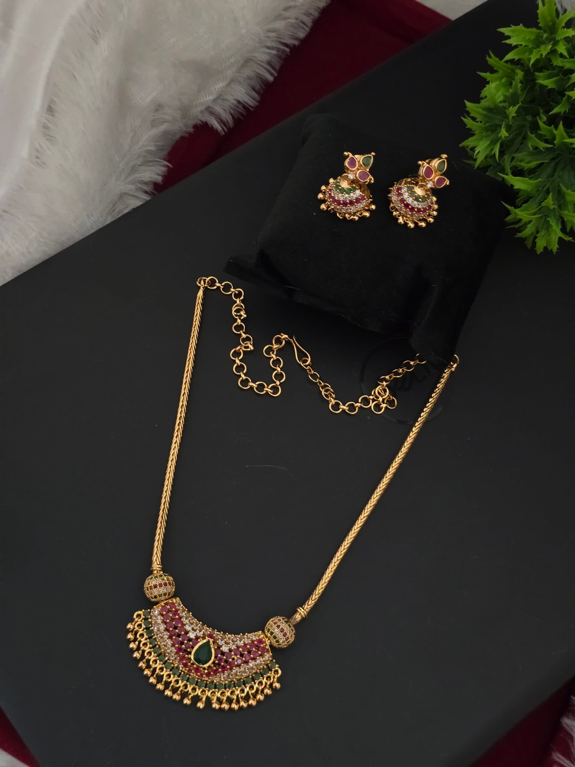 Premium matt ad stone necklace with jhumka