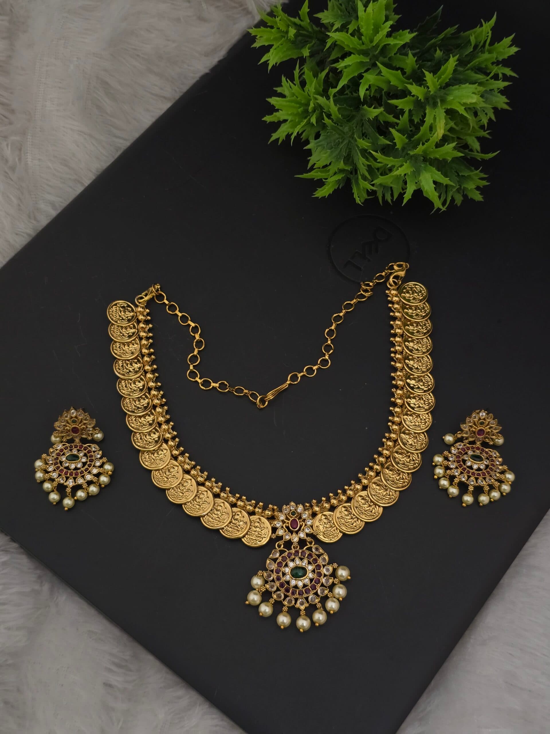 Premium mat AD stone necklace with stud