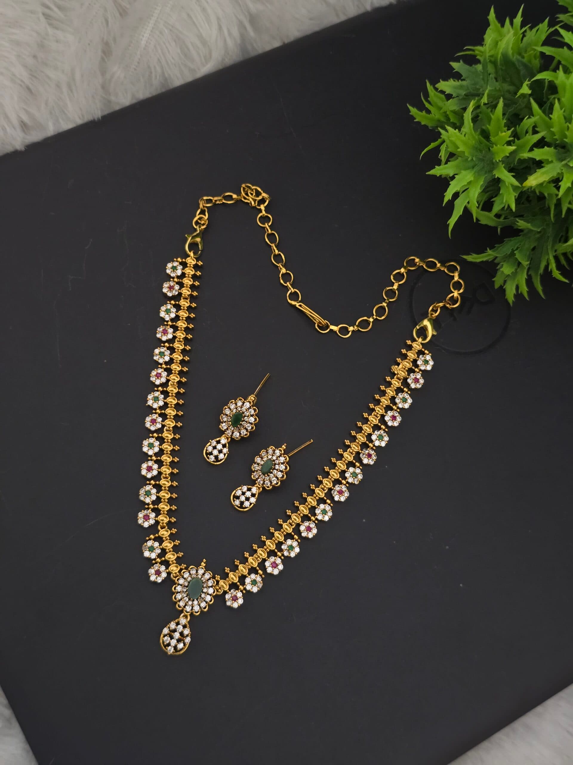 Premium pongal special mat AD stone necklace with stud
