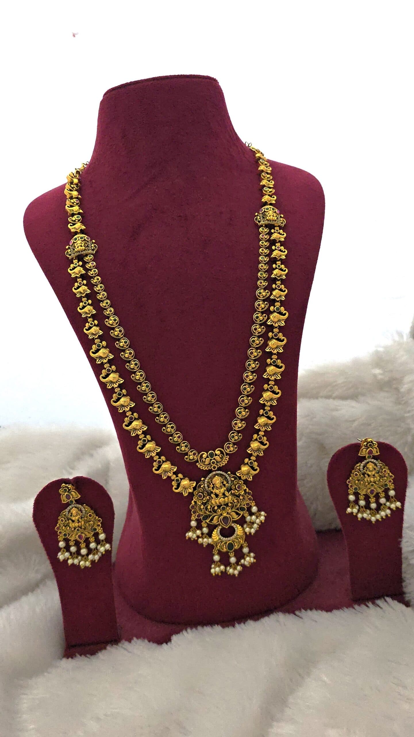 Premium antique finished double layered haram with stud real gold tone look