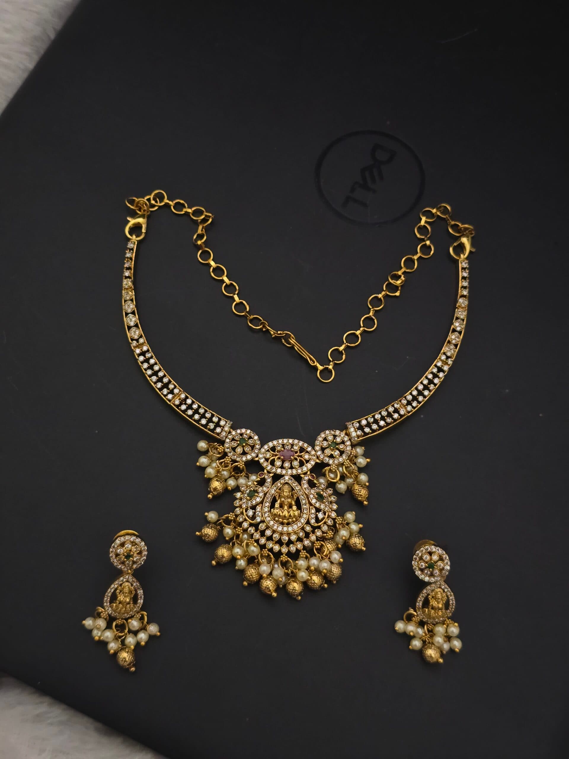 Premium matt diamond replica lakshmi necklace with earings