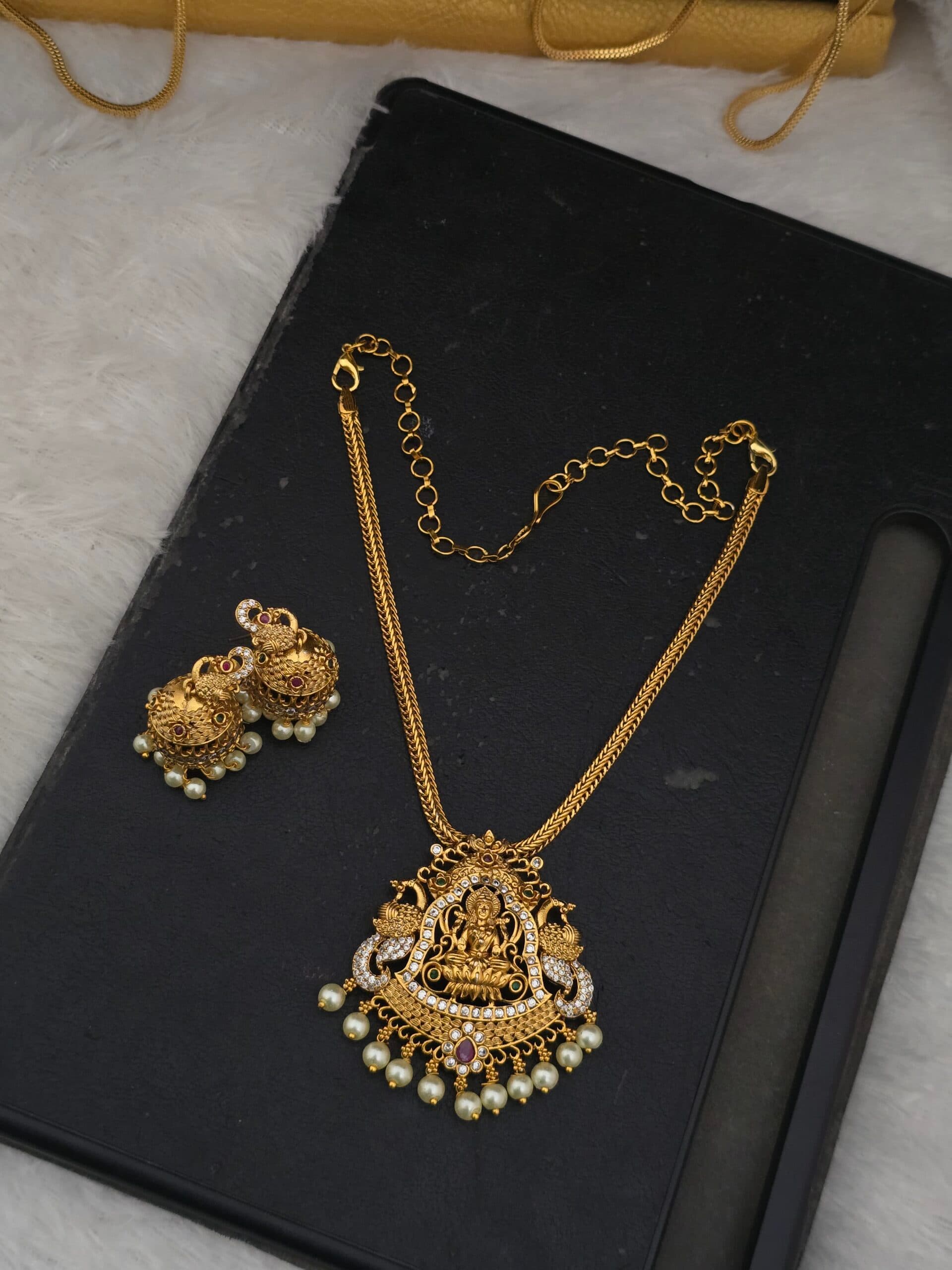 Premium mat AD stone lakshmi necklace