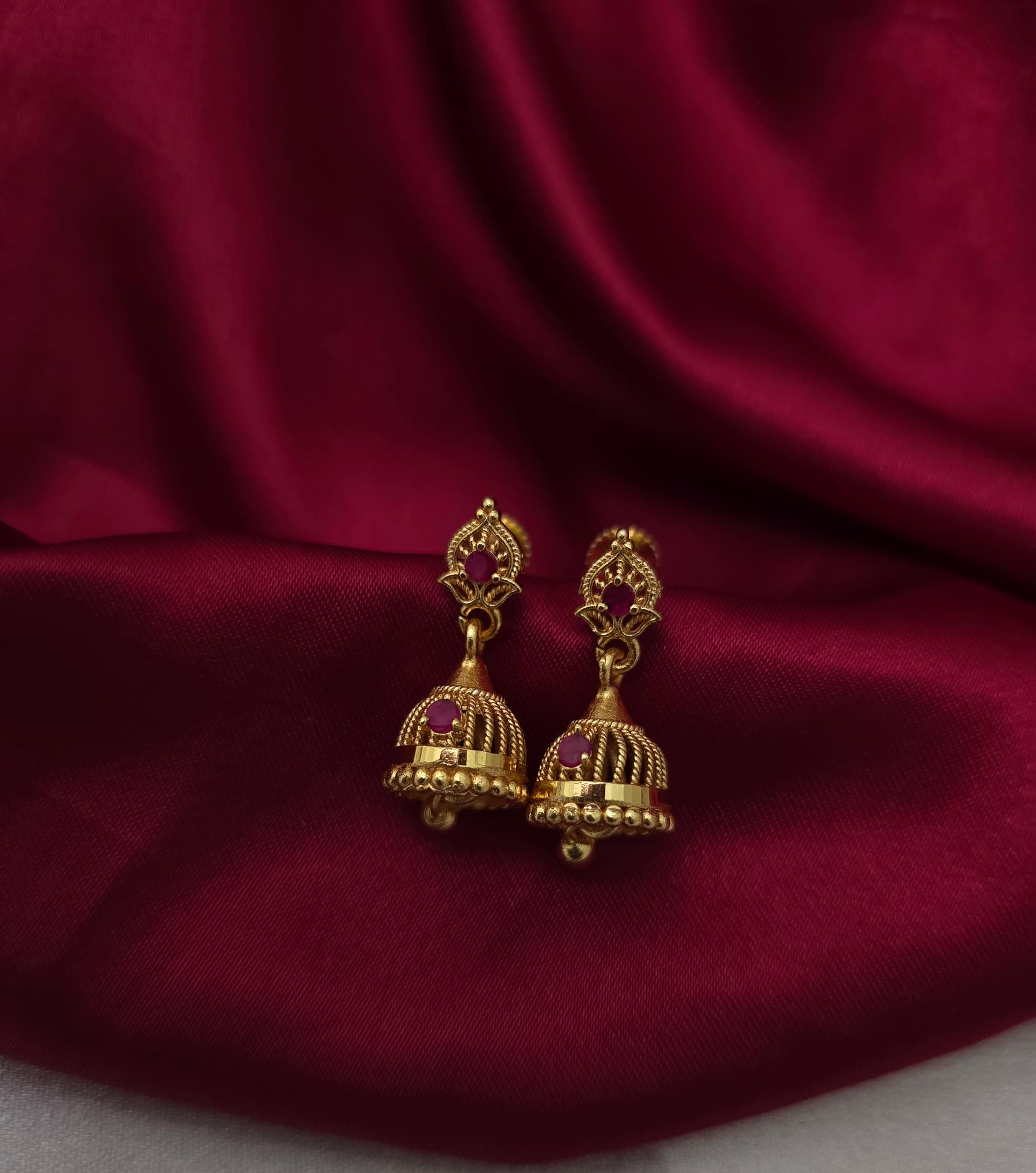 Premium foaming AD ruby and white stone jhumka