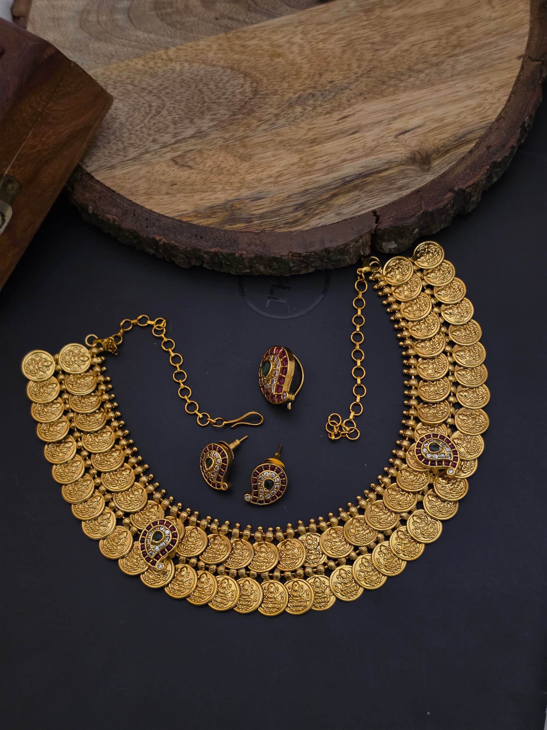 Premium matt lakshmi coin necklace