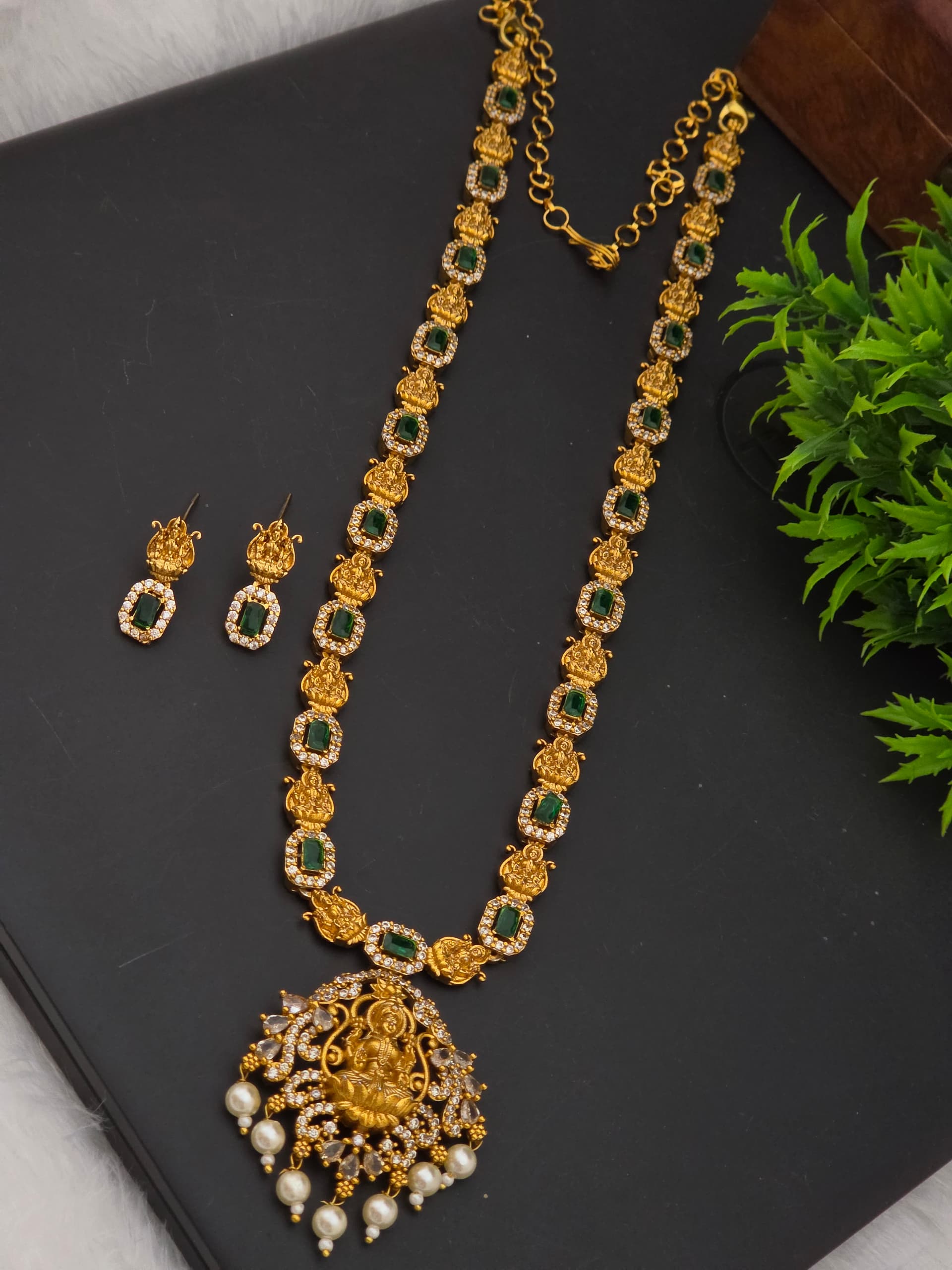Premium matt AD stone lakshmi haram with stud