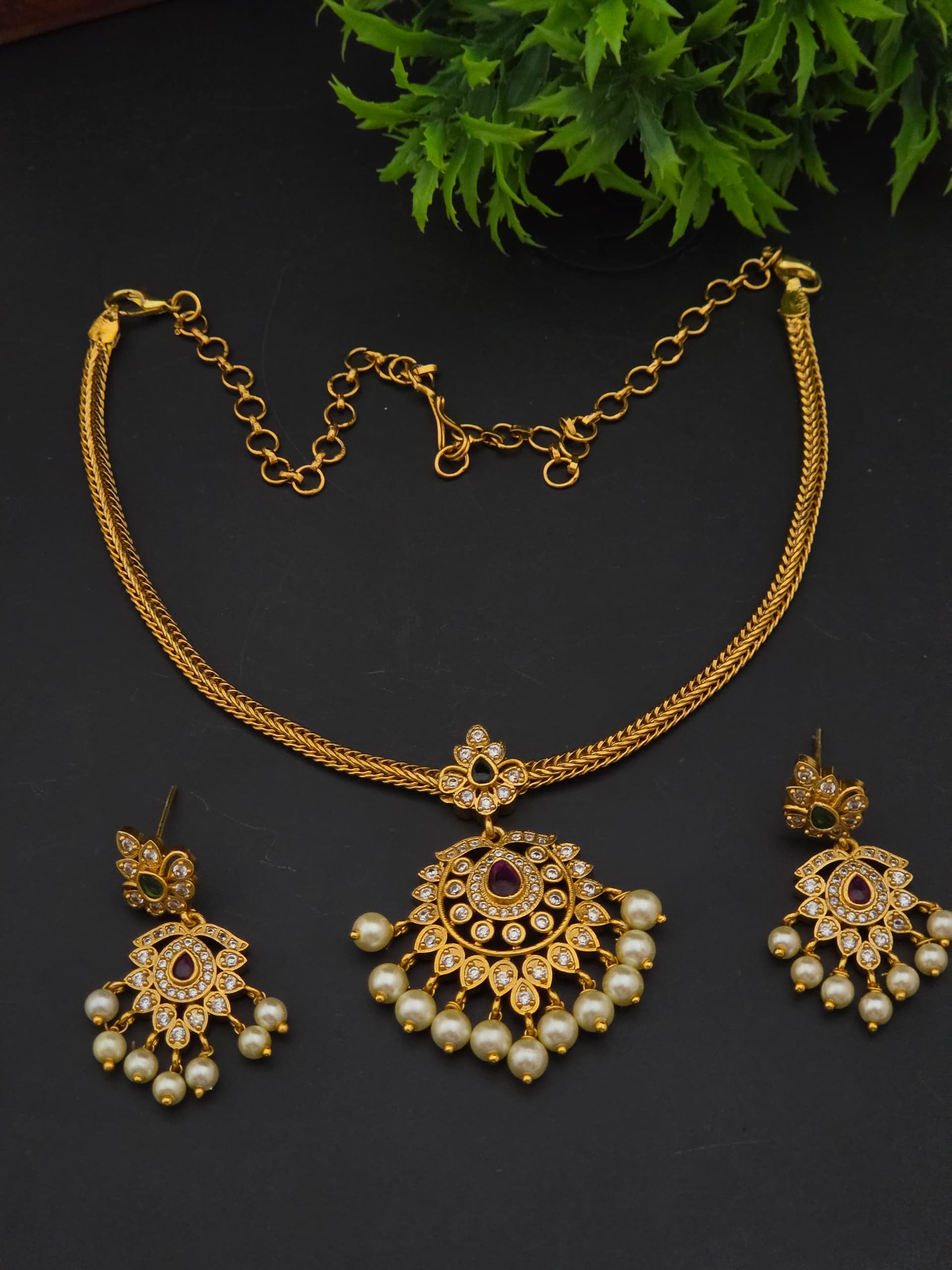 Premium matt AD stone necklace with stud