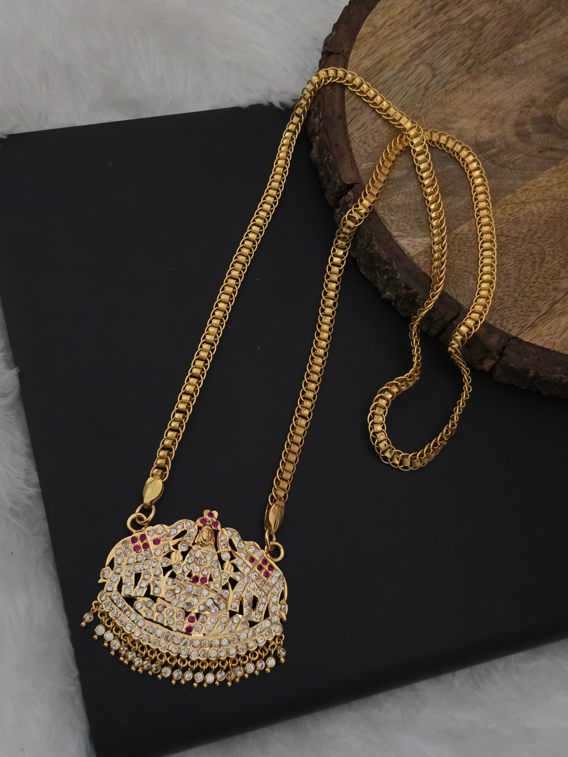 Premium impon AD stone gajalakshmi 32 inch dollar chain