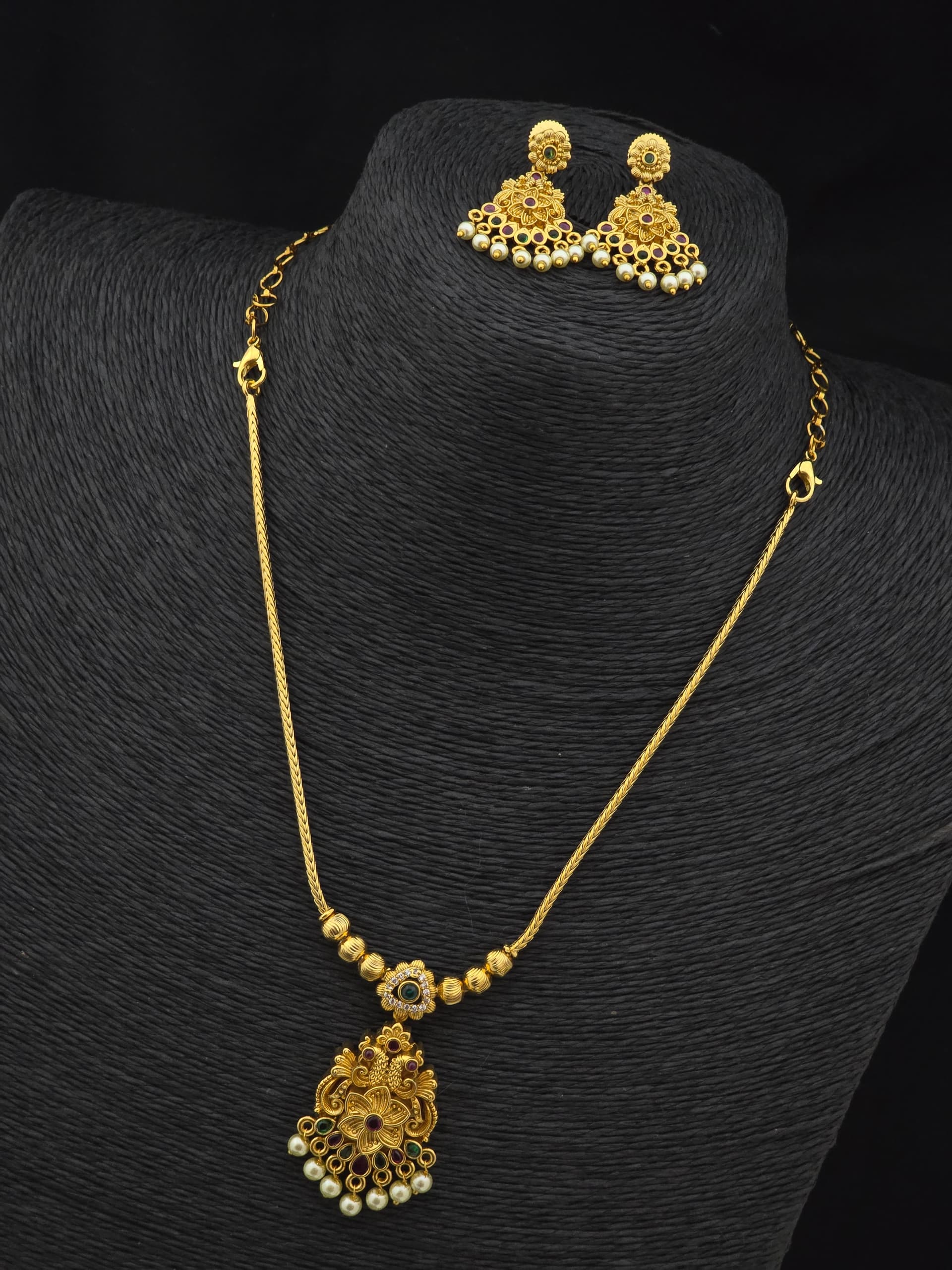 Premium matt ad stone peacock necklace with earings