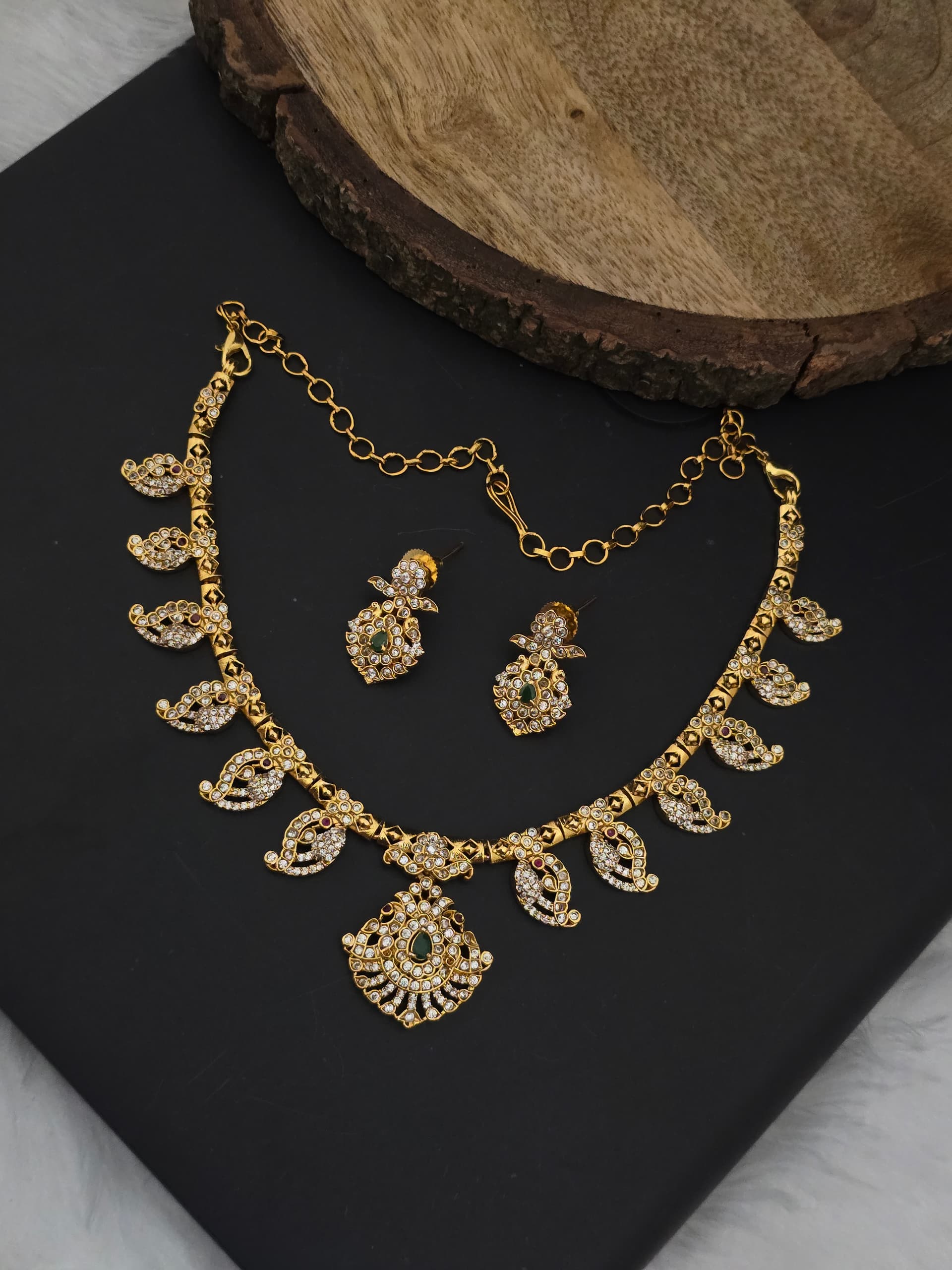 Premium matt ad stone necklace with earings