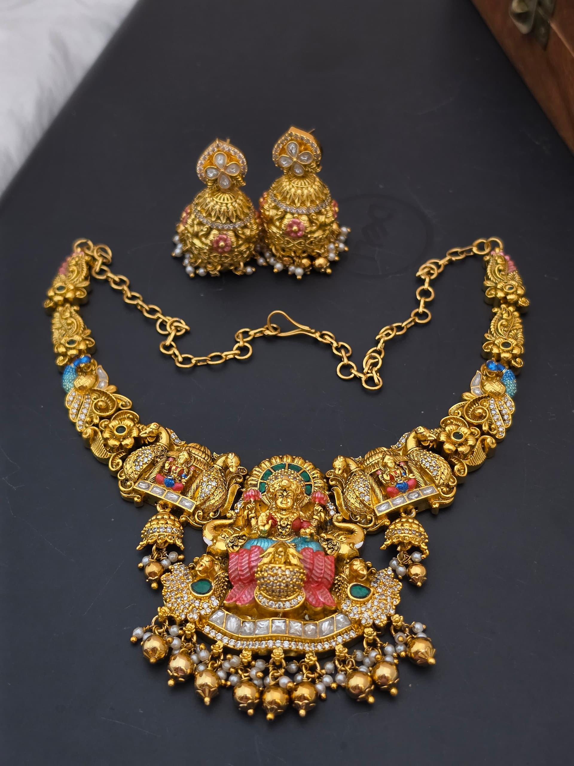 Premium matt handmade meenakari enamel lakshmi necklace