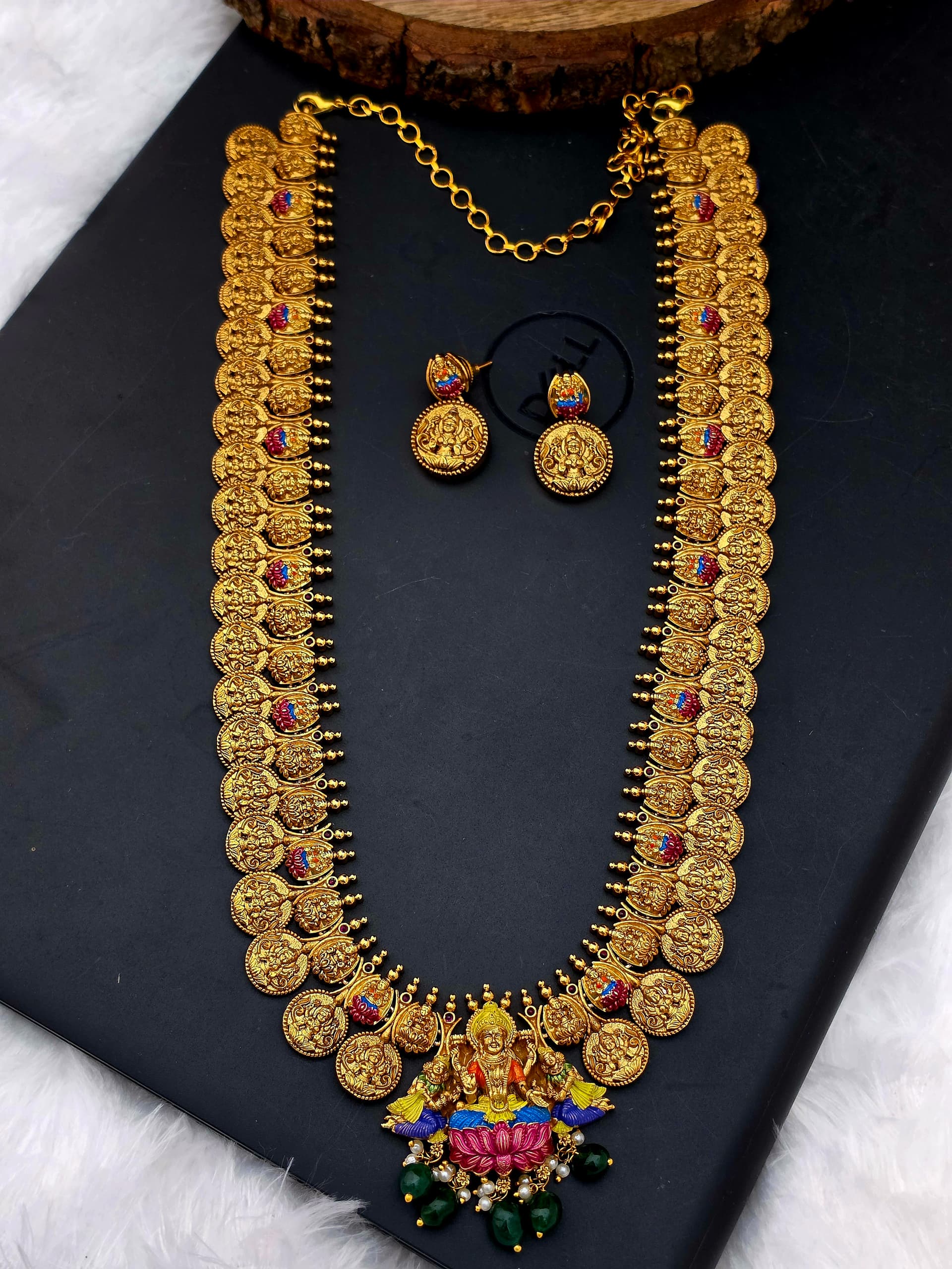 Premium matt meenakari handmade lakshmi haram 