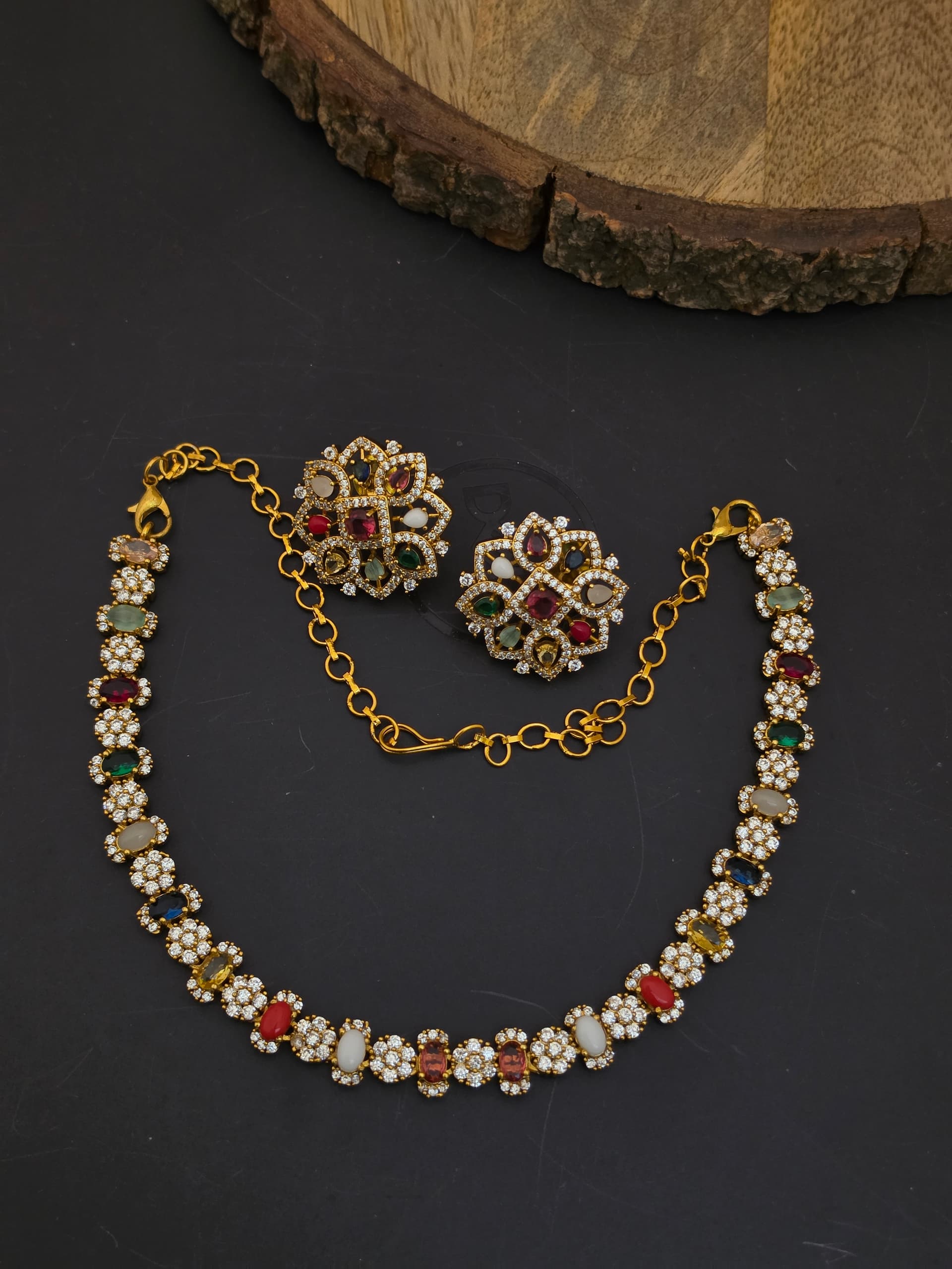 Premium mat ad stone navaratna necklace