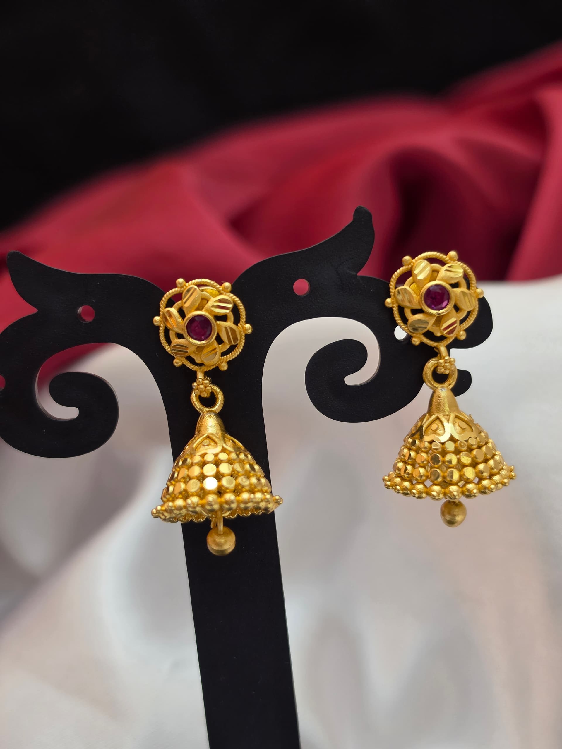 Premium foaming ruby stone jhumka