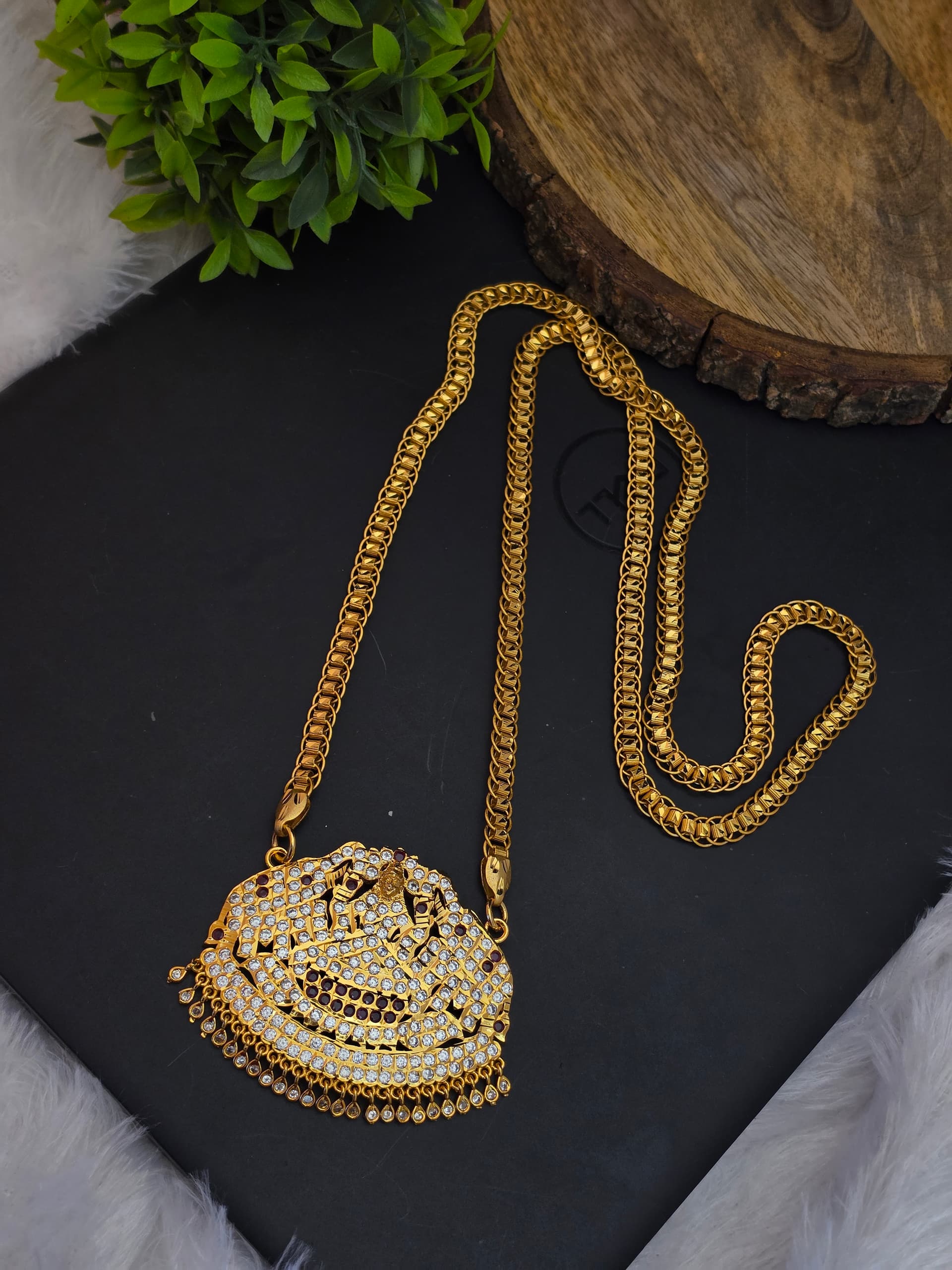 Premium impon ad stone 32 inch gajalakshmi dollar chain