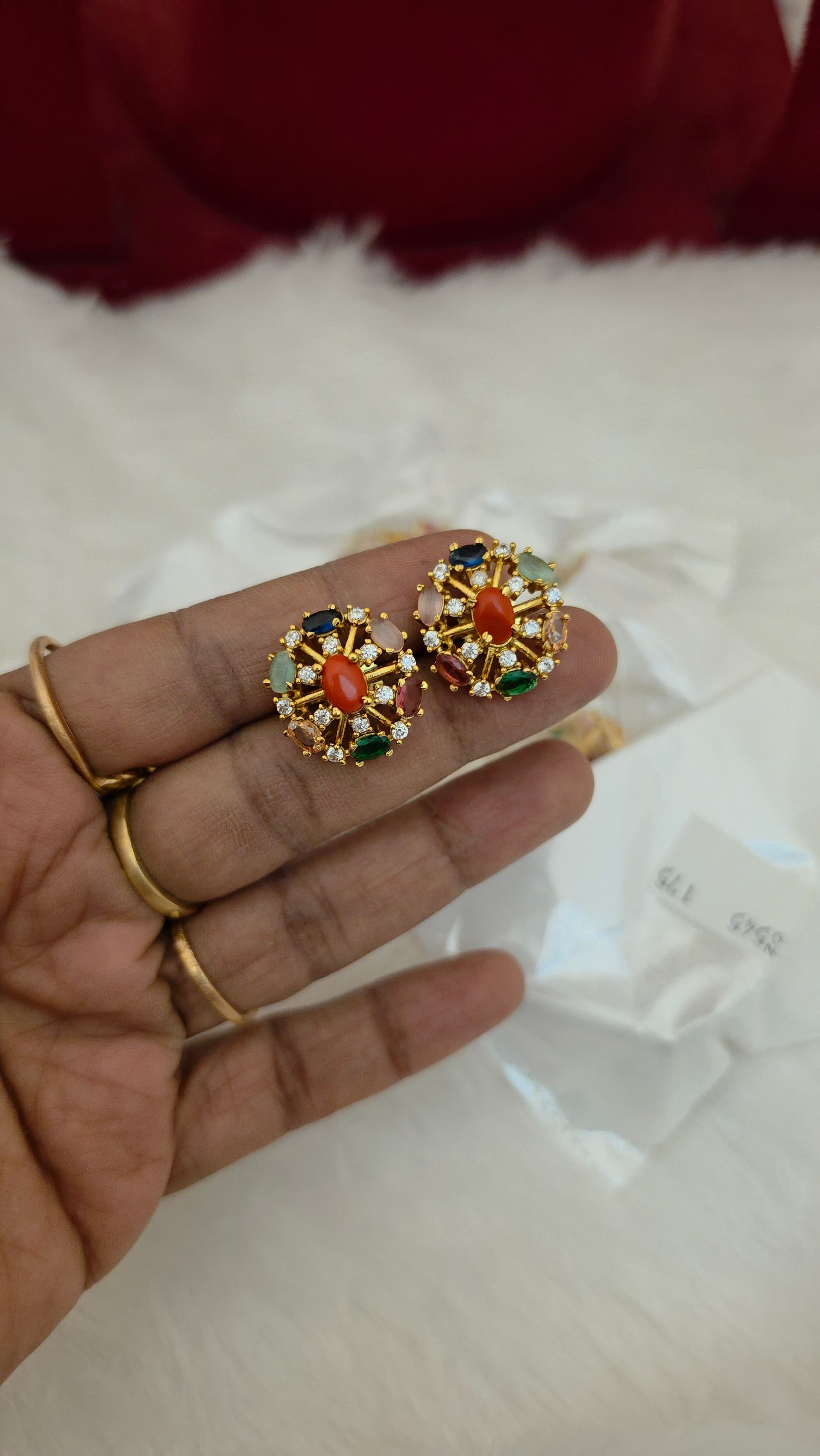 Premium foaming jhumka ad stone navaratna earing