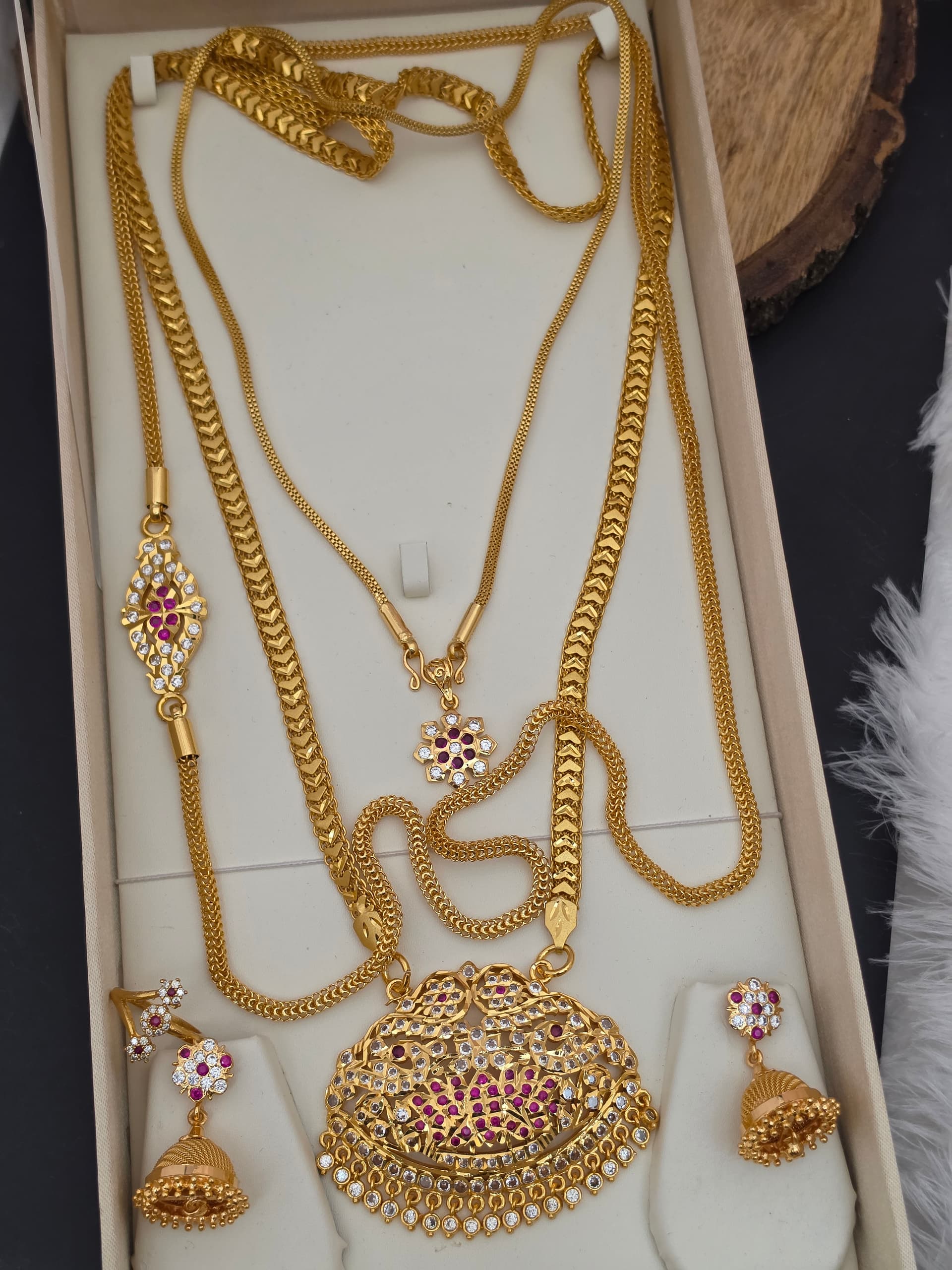 Premium impon  ad stone 24 inch dollar chain, 18inch dollar chain, 24 inch mugappu chain, jhumka