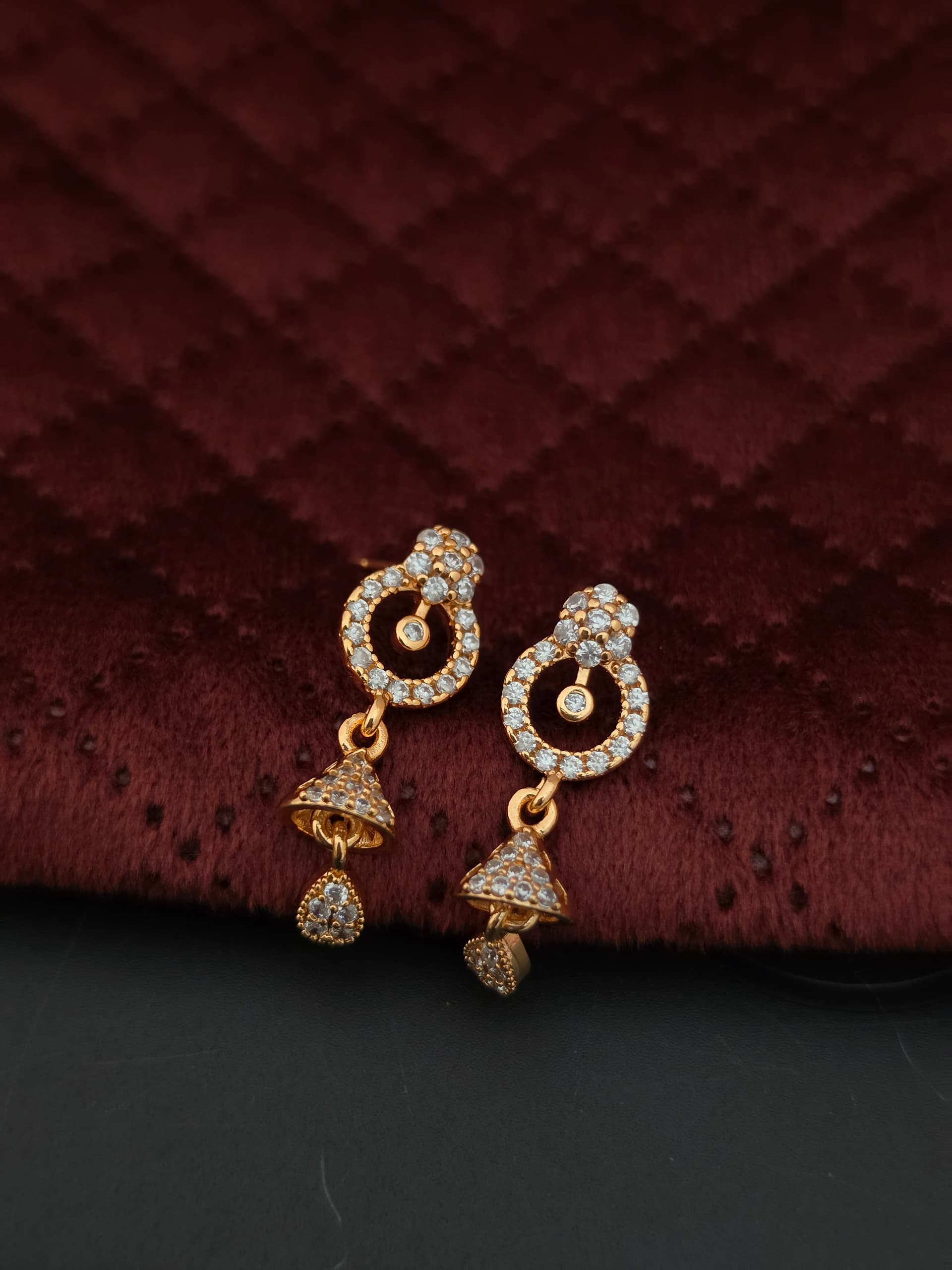  Premium rose  gold ad stone drops earing