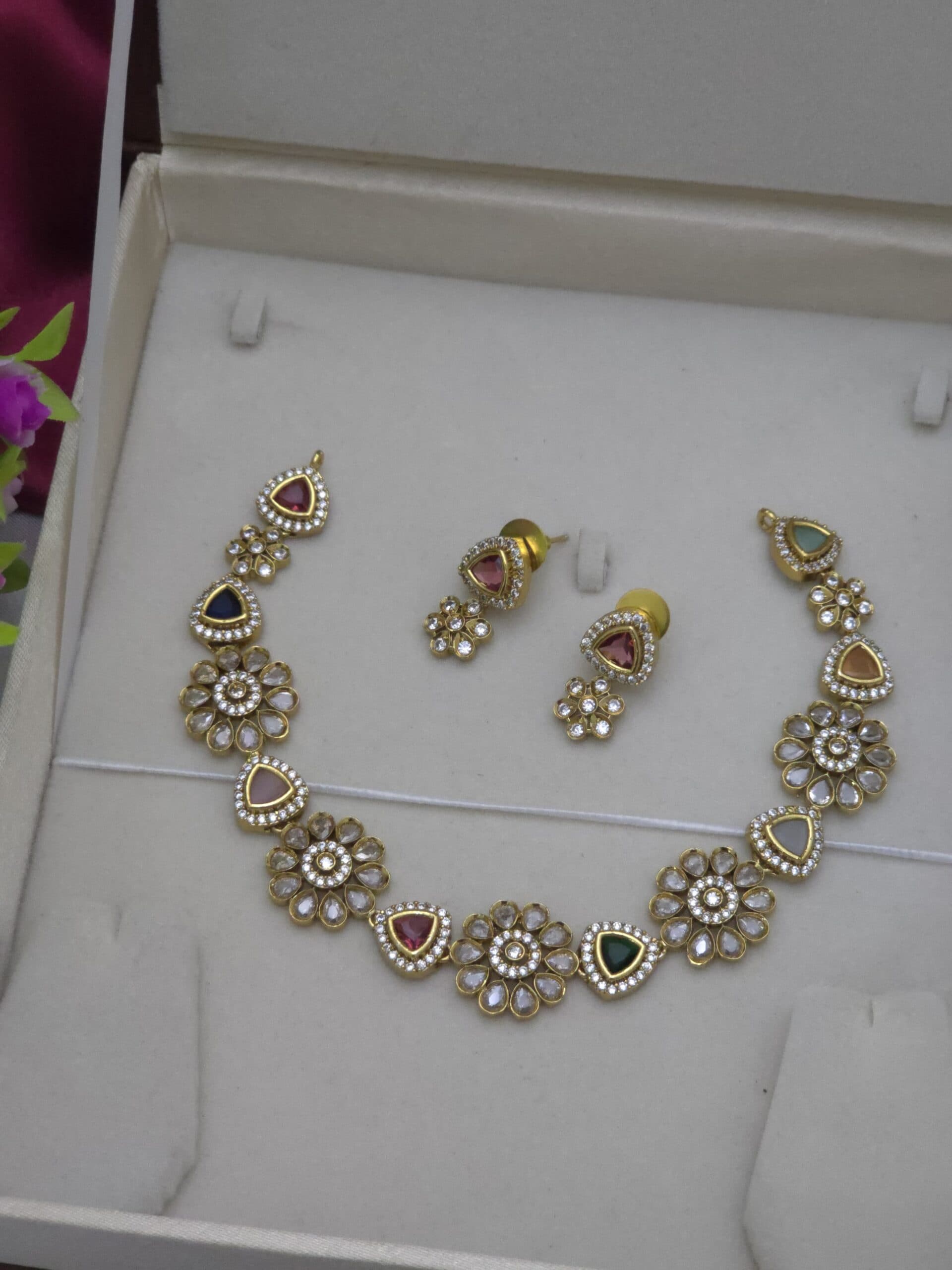 Premium AD navarathna necklace