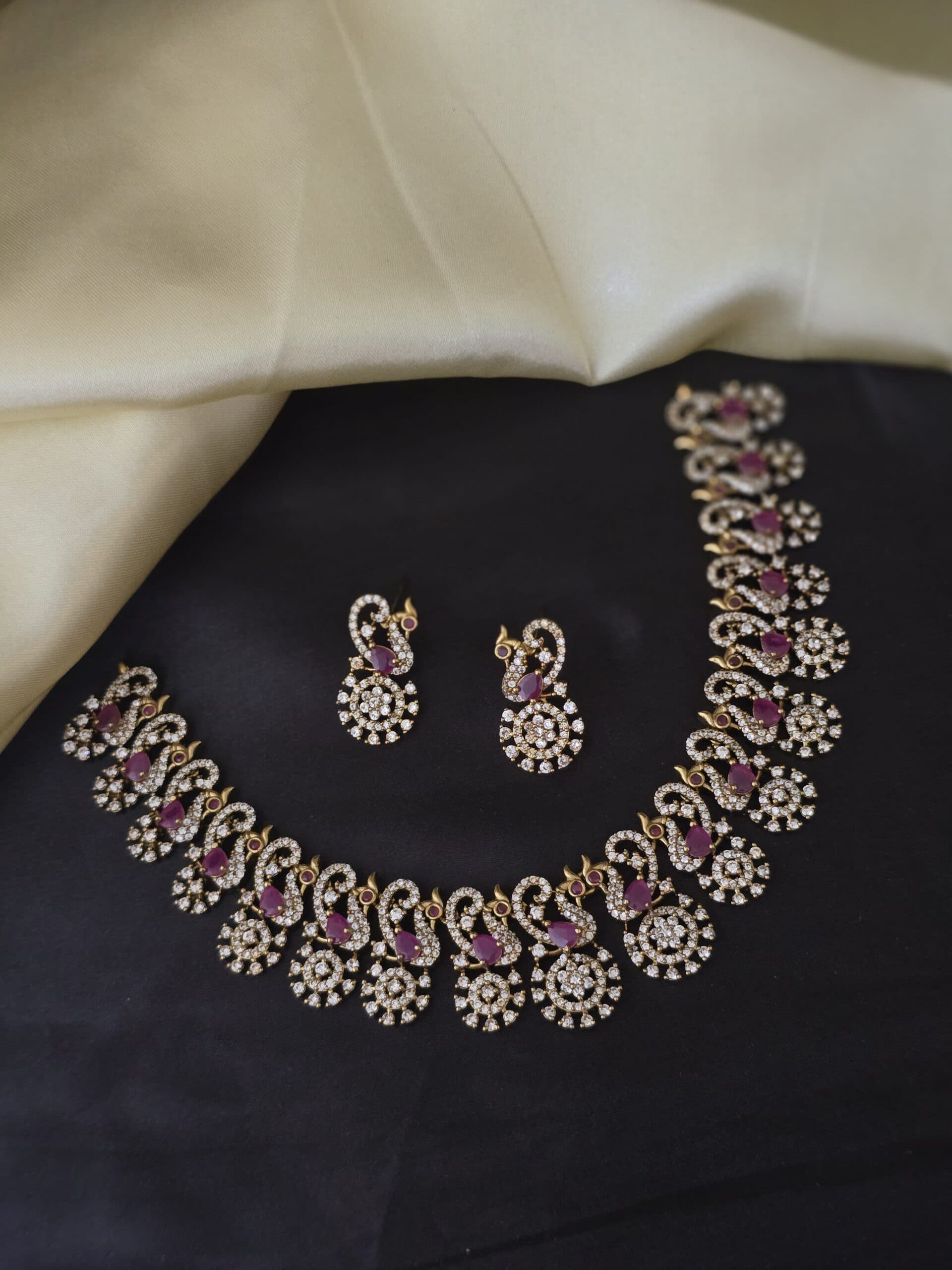 Premium AD Peacock Diamond look necklace