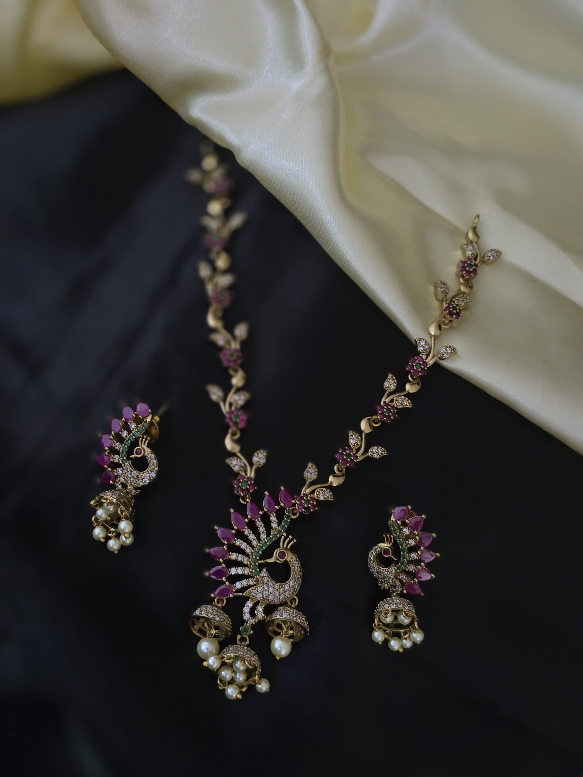 Premium ad diamond look necklace with jhumka