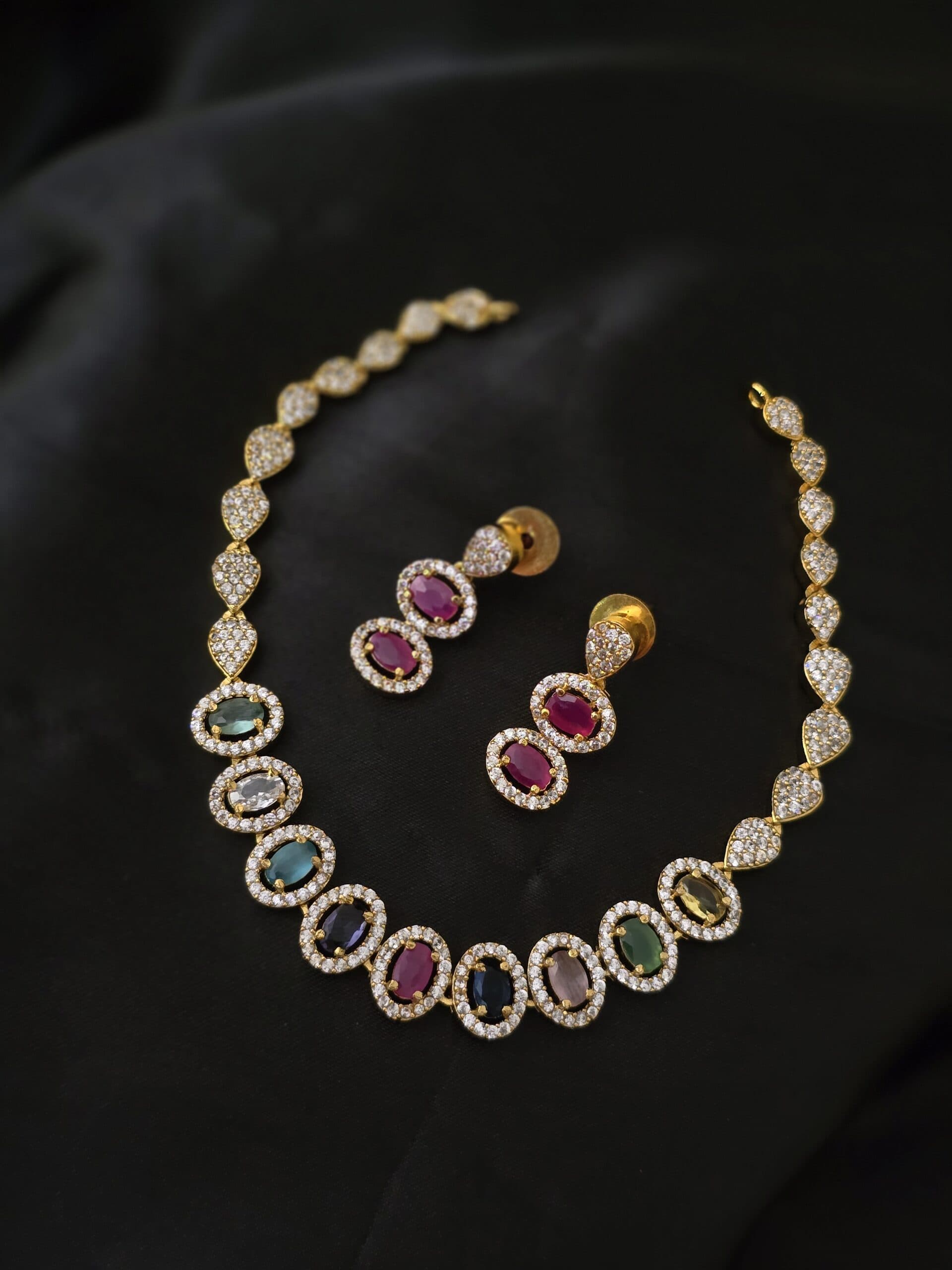 Premium ad navarathna necklace with stud