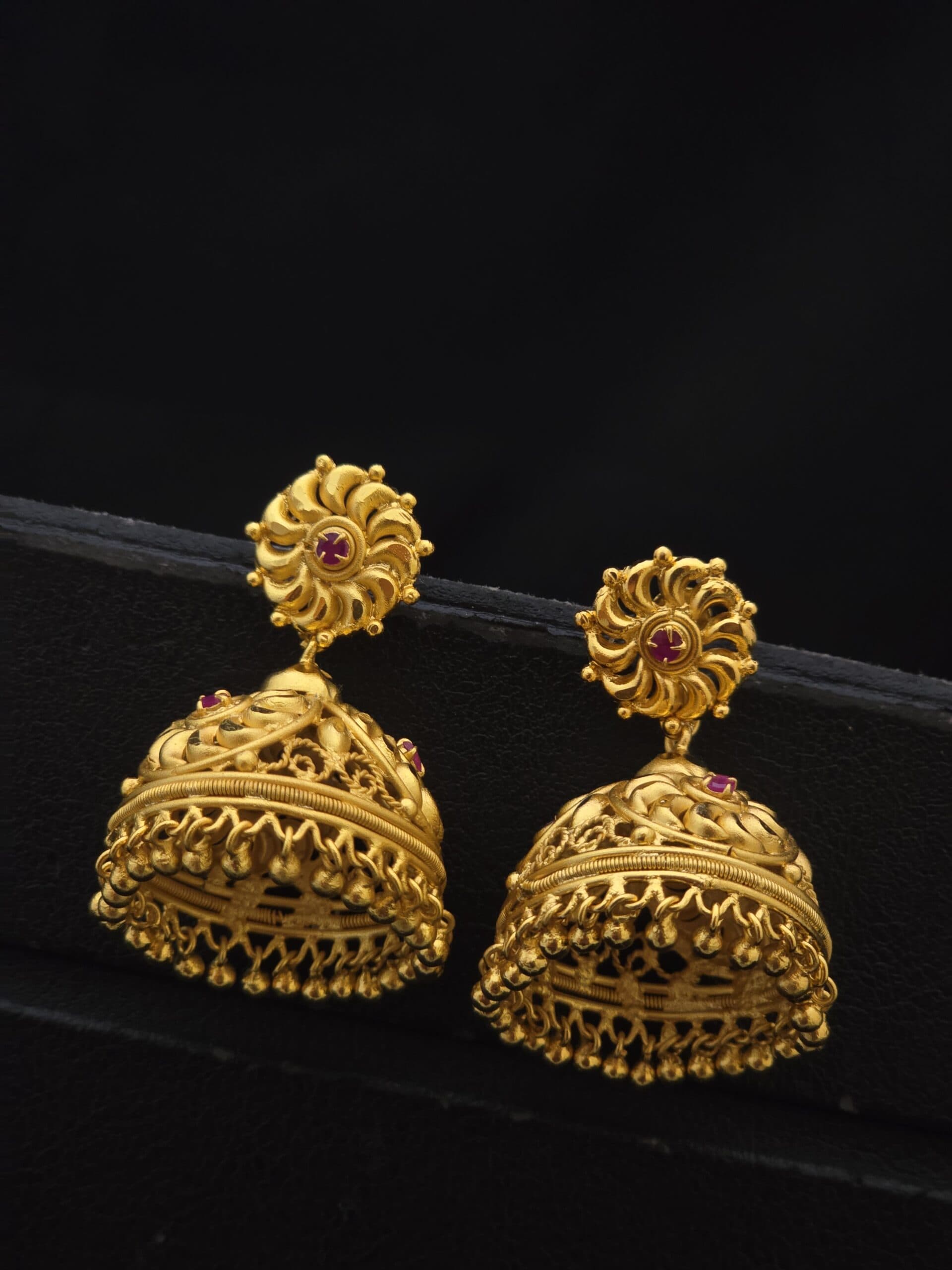 Premium gold look ruby detachable kerela model jhumka