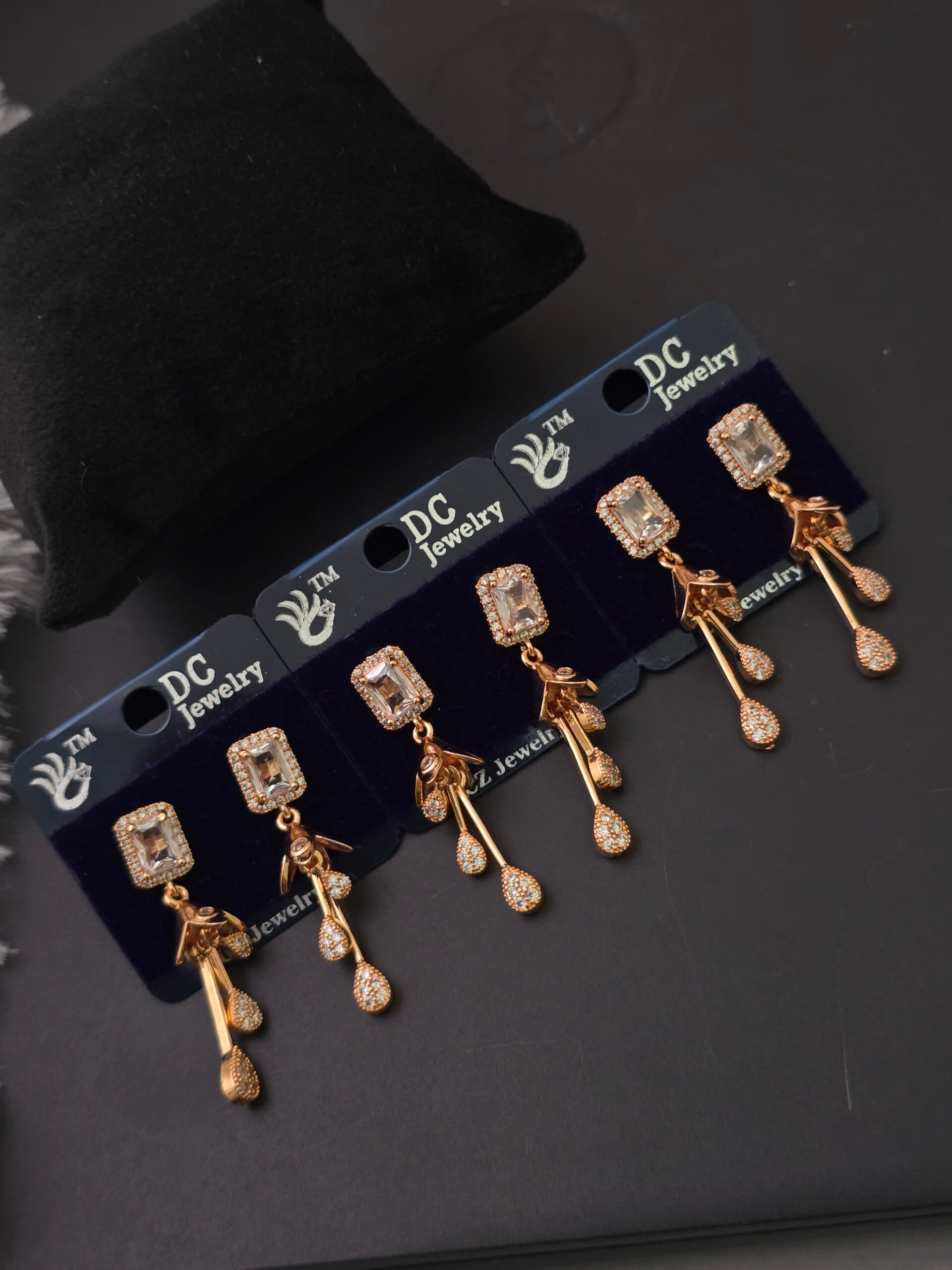 Premium rose gold AD stone chain drops earing