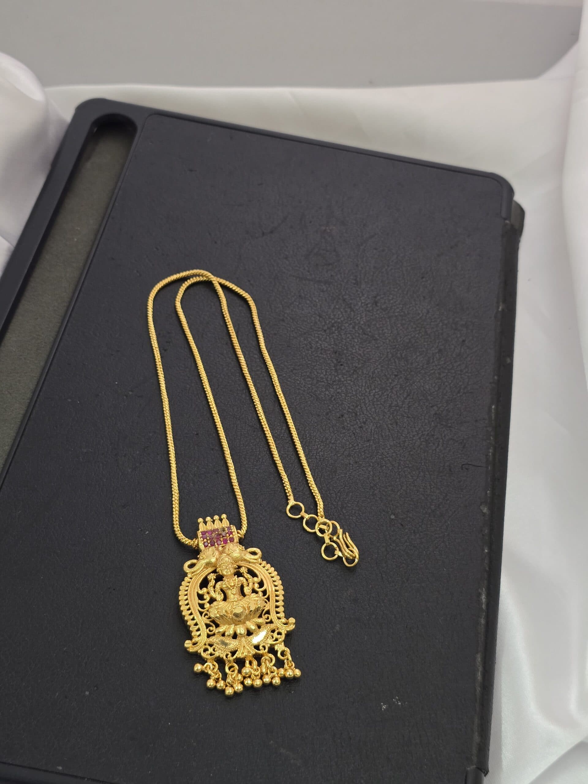 Premium foaming AD ruby stone lakshmi necklace