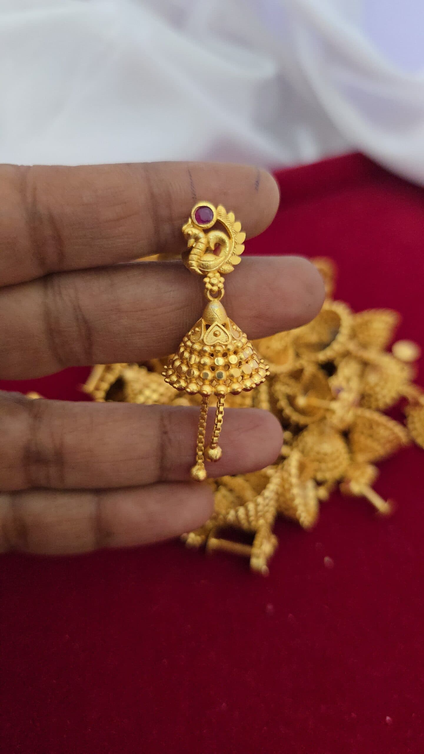 Premium foaming AD ruby peacock jhumka