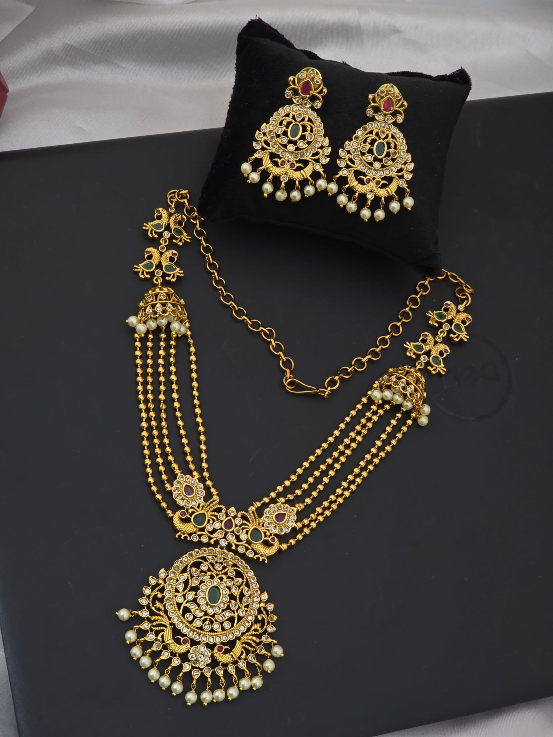 Premium MAT ad stone lakshmi rani haram with jhumka