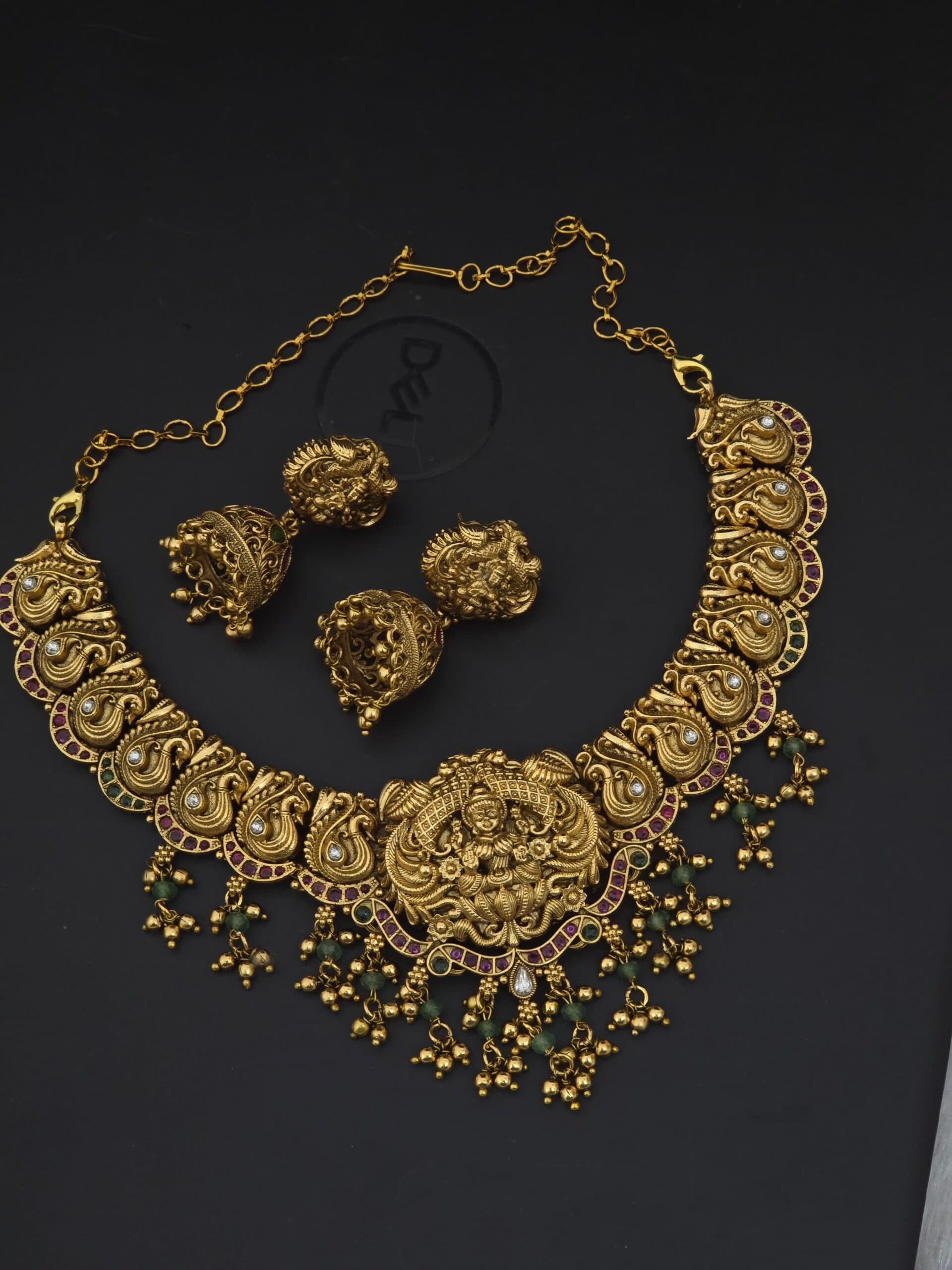 Premium MAT antique finish lakshmi necklace with jhumka