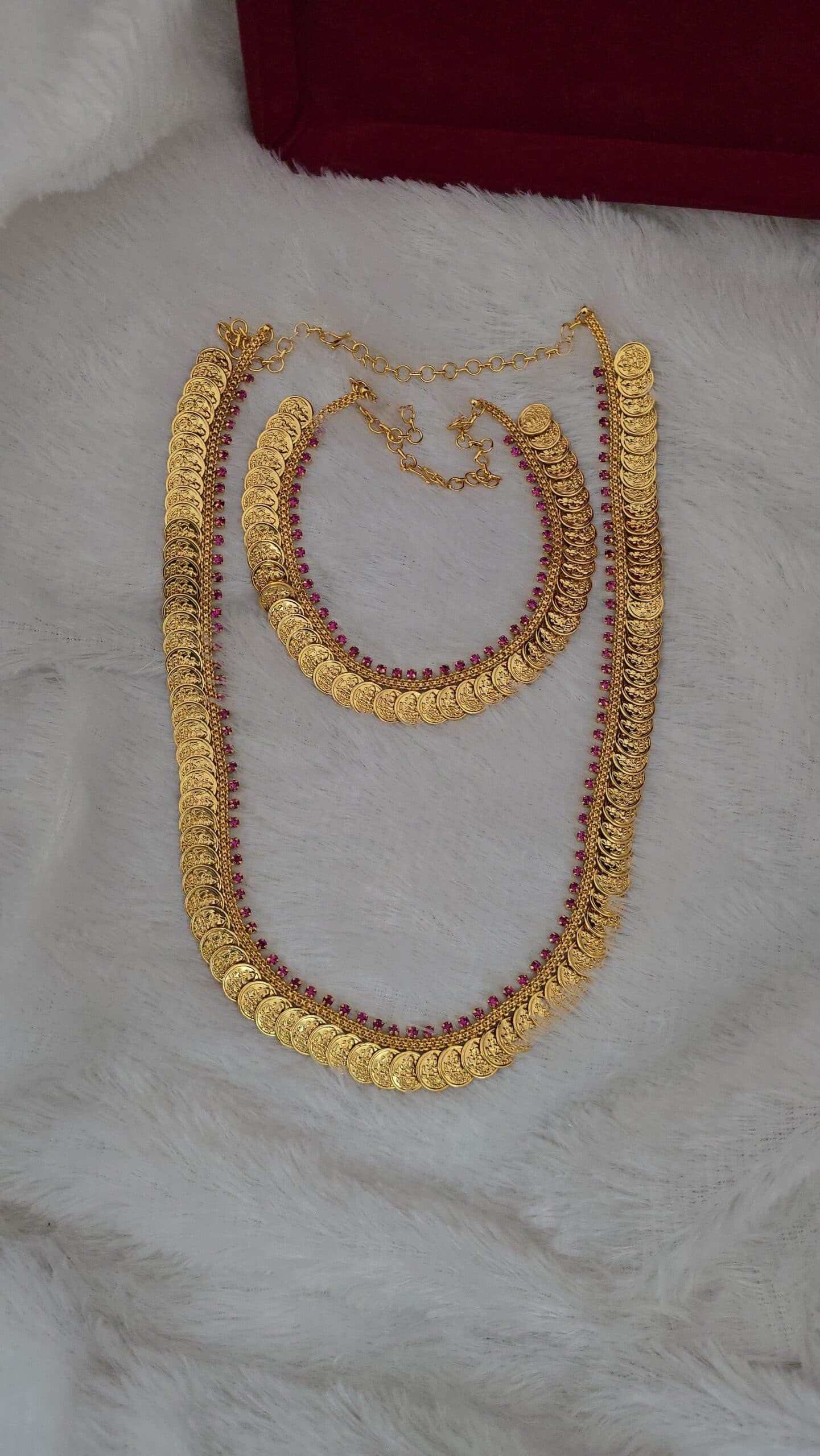Premium foaming ruby coin combo necklace and haram