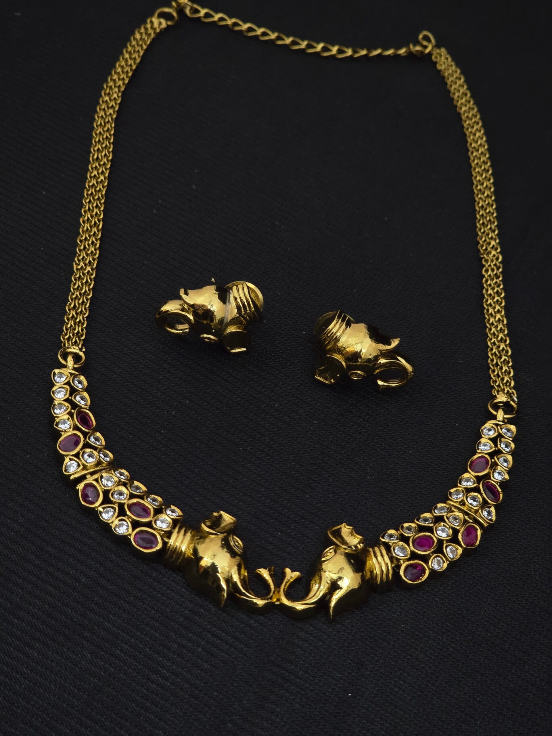Premium matt elephant ruby white kemp stone necklace