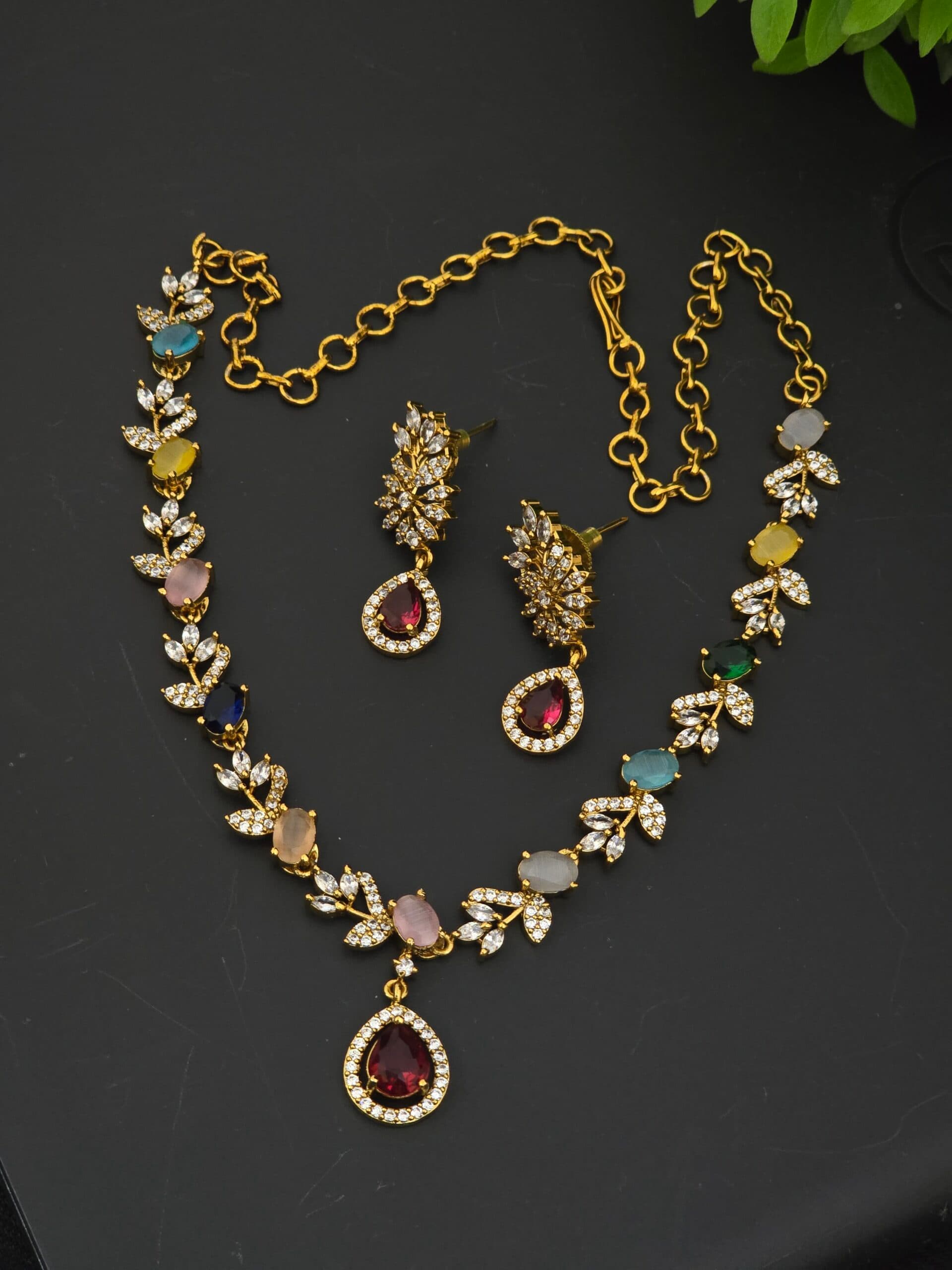 Premium matt Navarathana necklace with earings