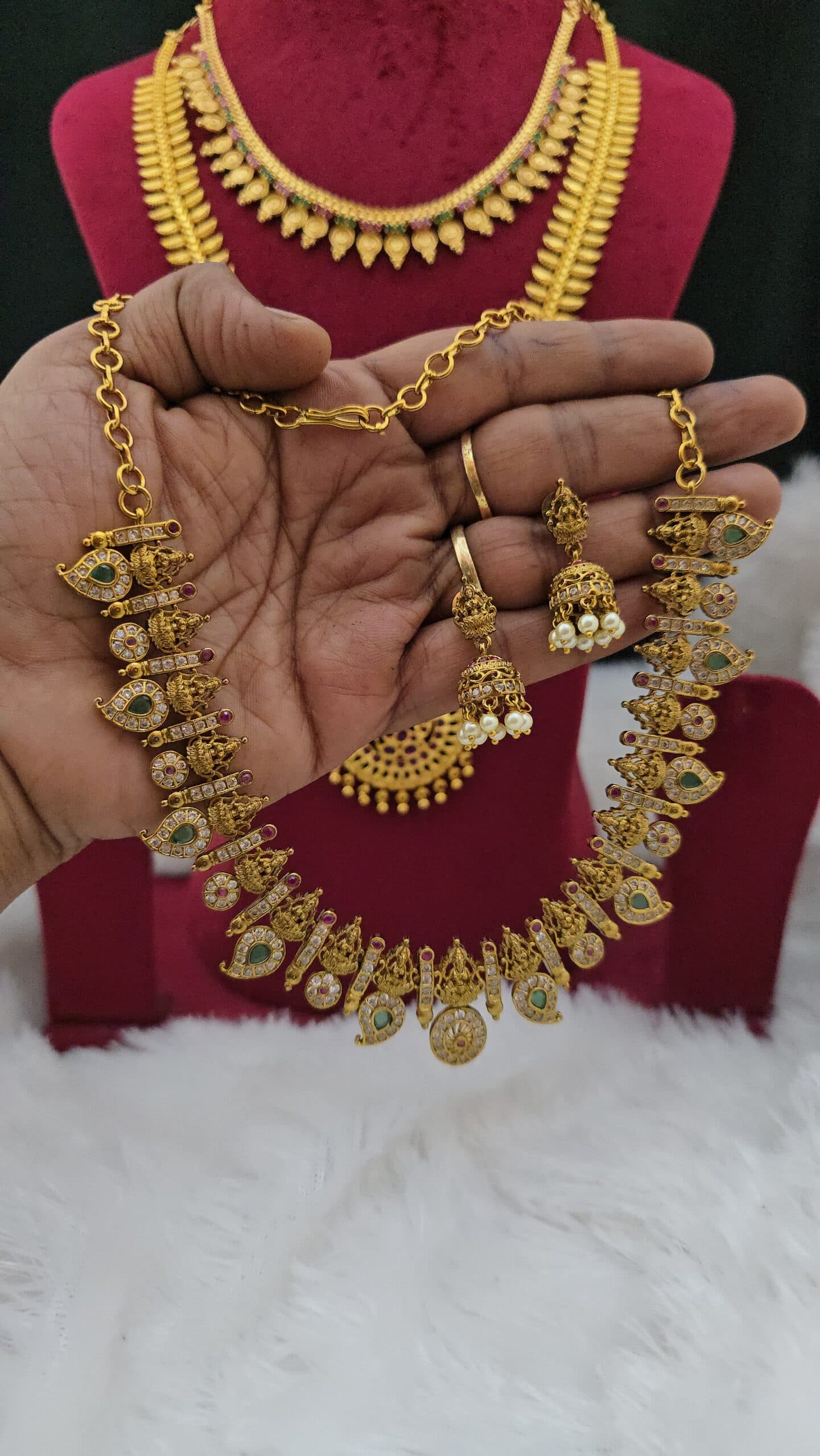 Premium quality antique Ruby emerald nakshi necklace