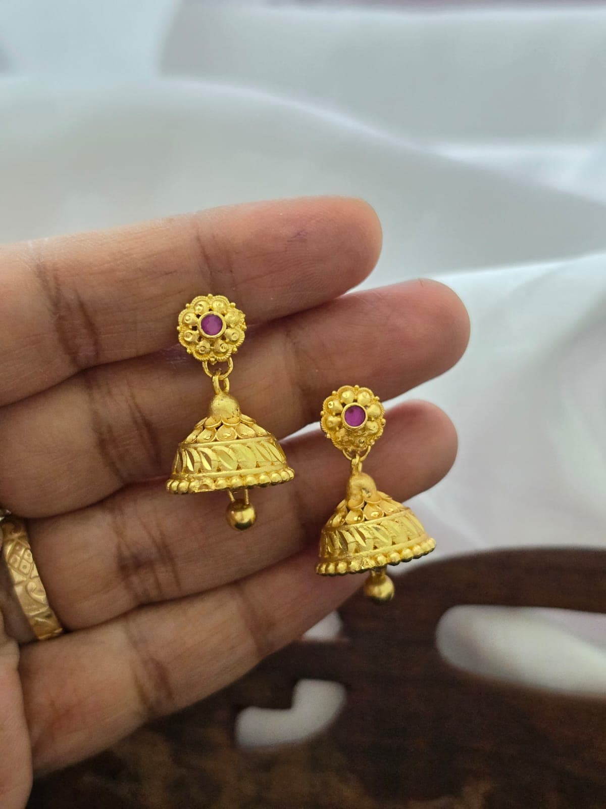Premium foaming ruby  stone drops jhumka
