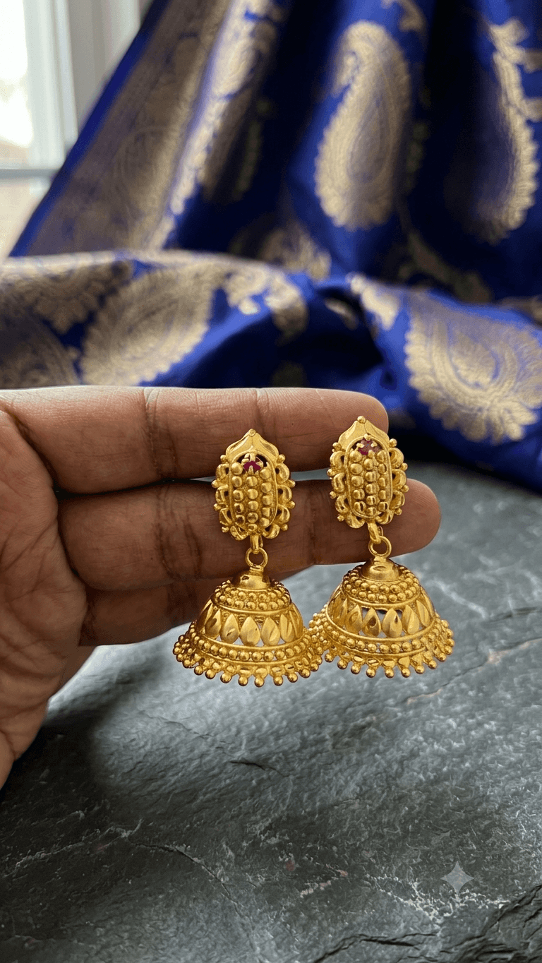 Premium foaming J type ruby stone jhumka
