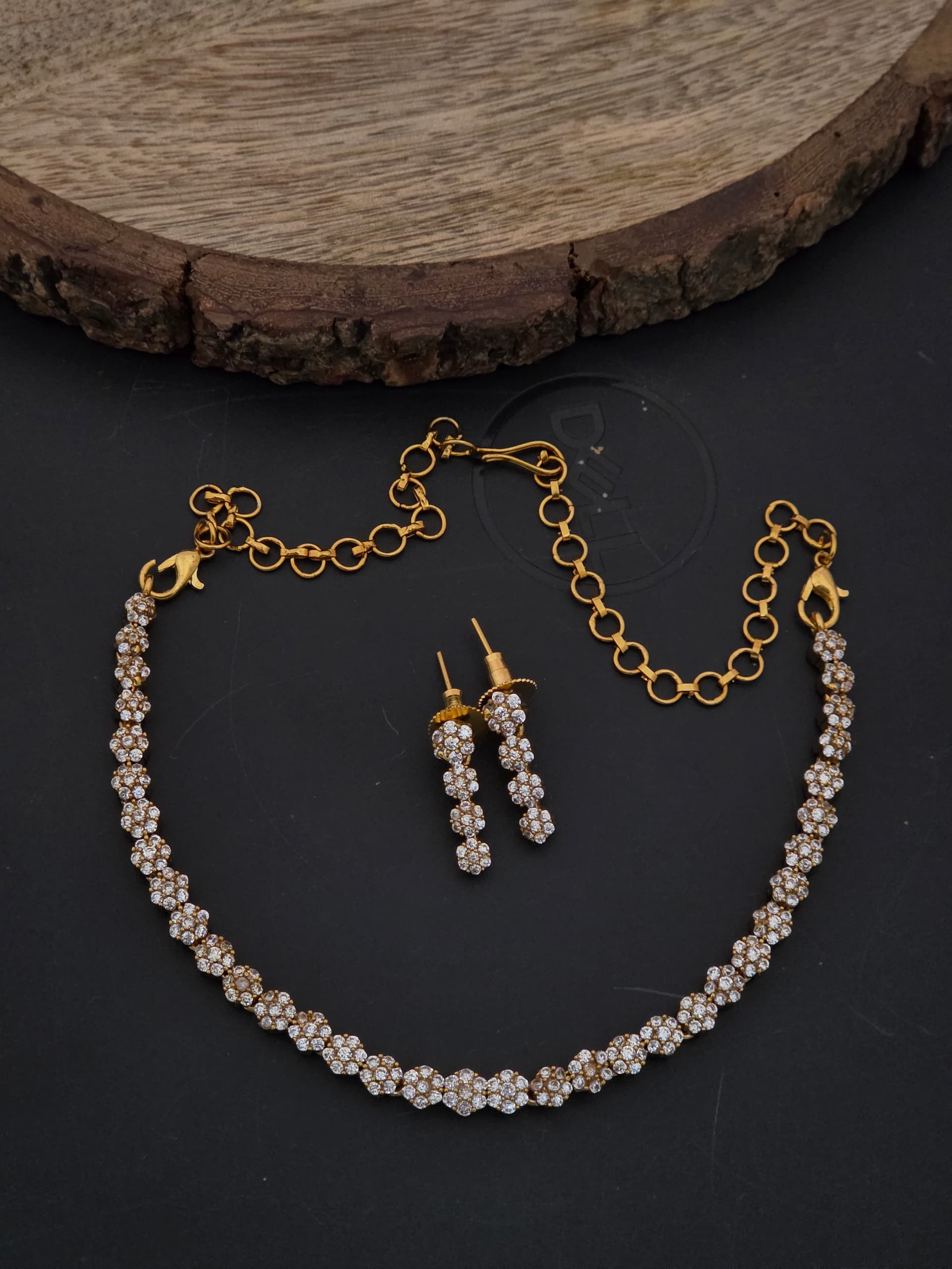 Premium Matt diamond replica necklace with earings