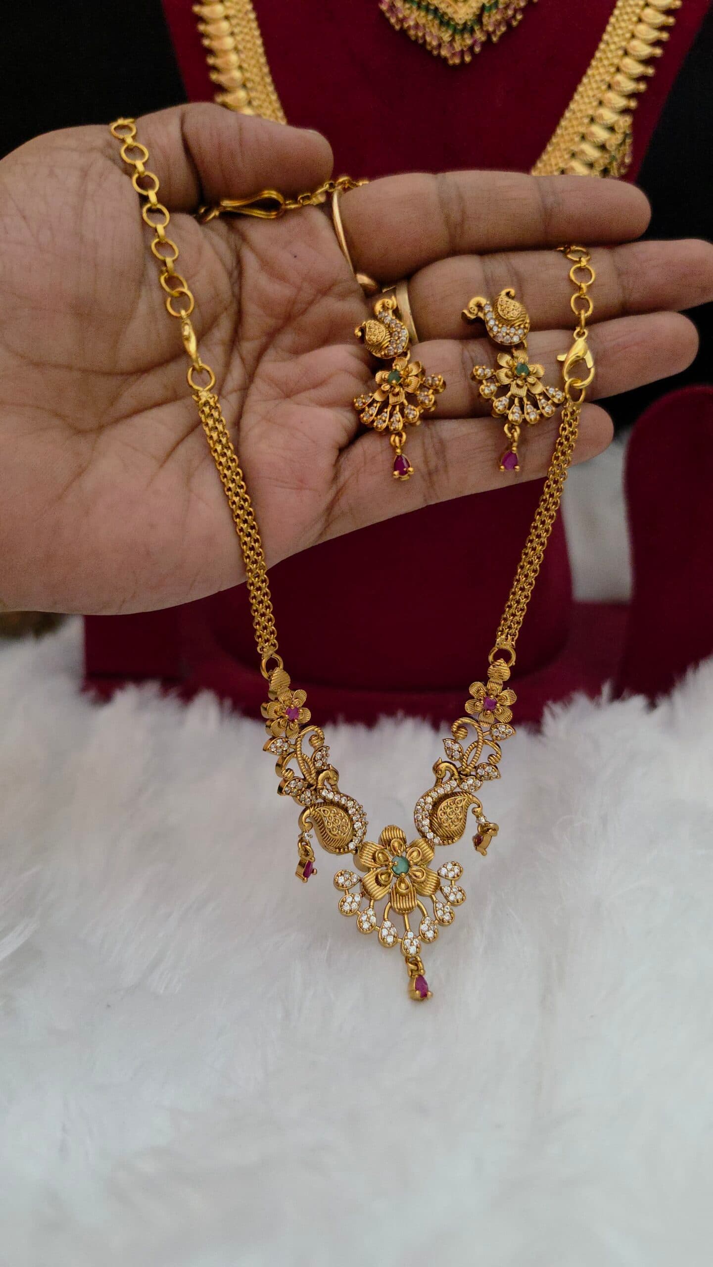 Premium matt ad stone necklace with earings.