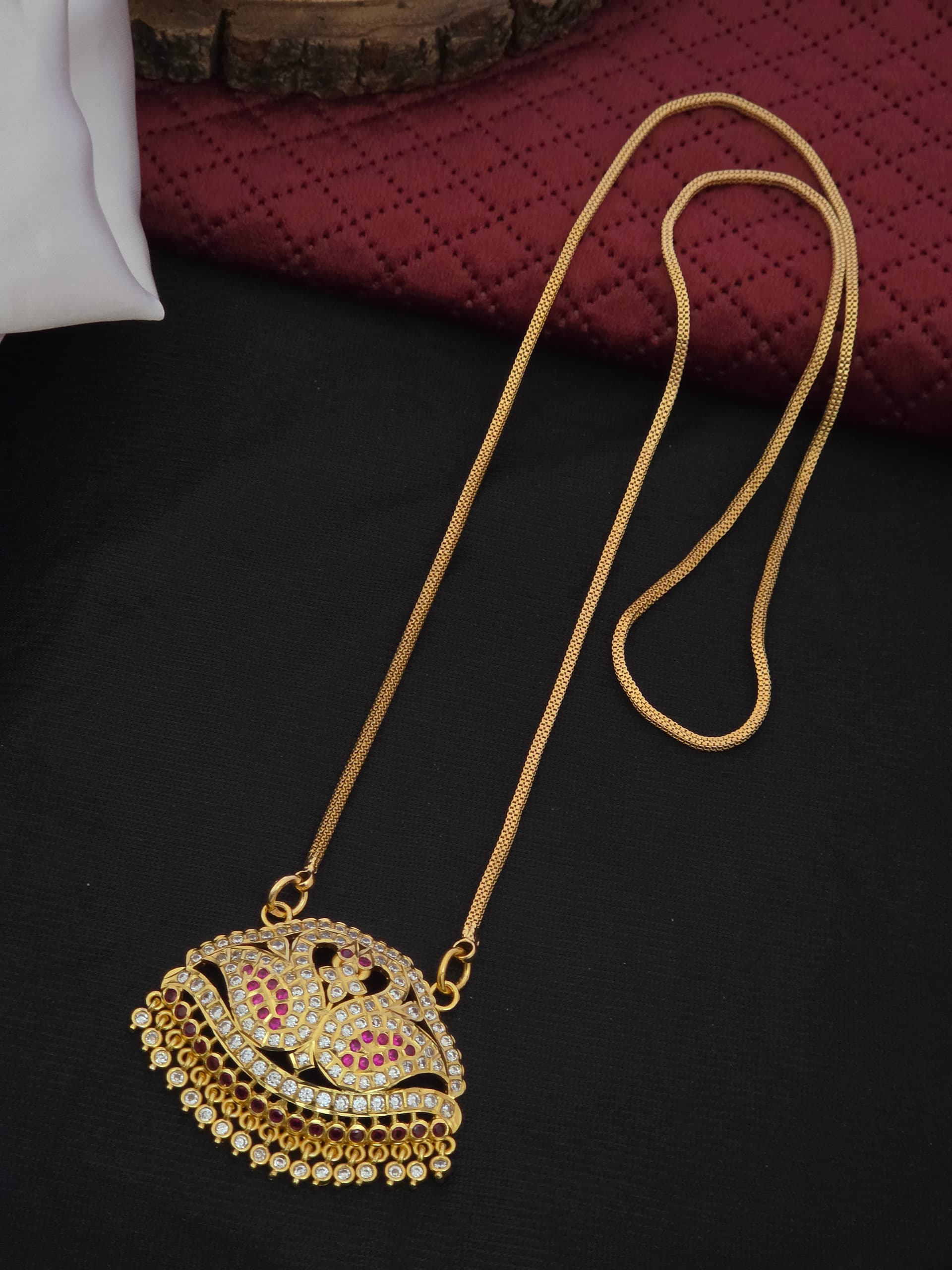 Premium impon AD stone 32 inch peacock dollar chain 