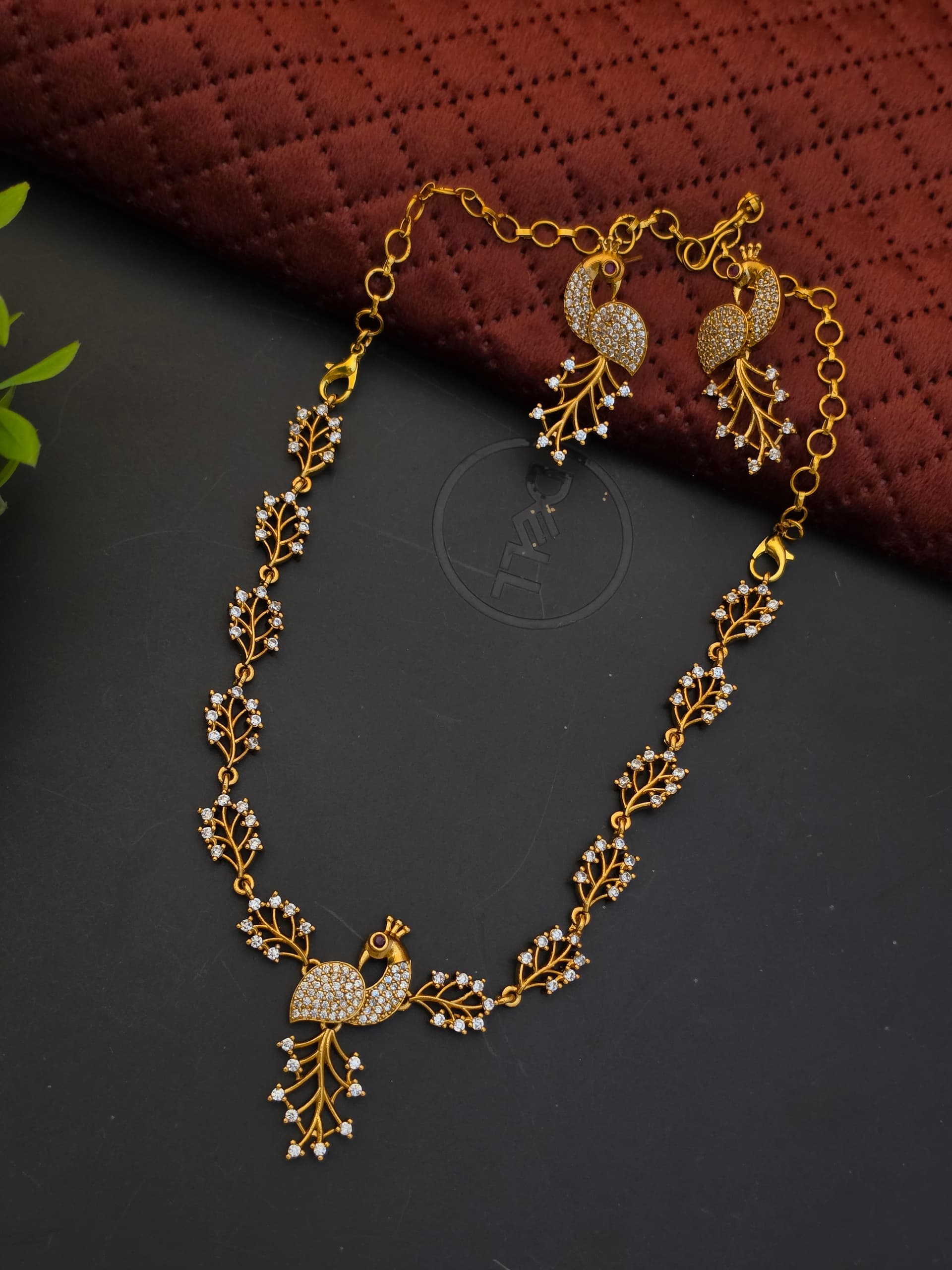 Premium Diamond Look Antique AD Peacock Necklace with Stud
