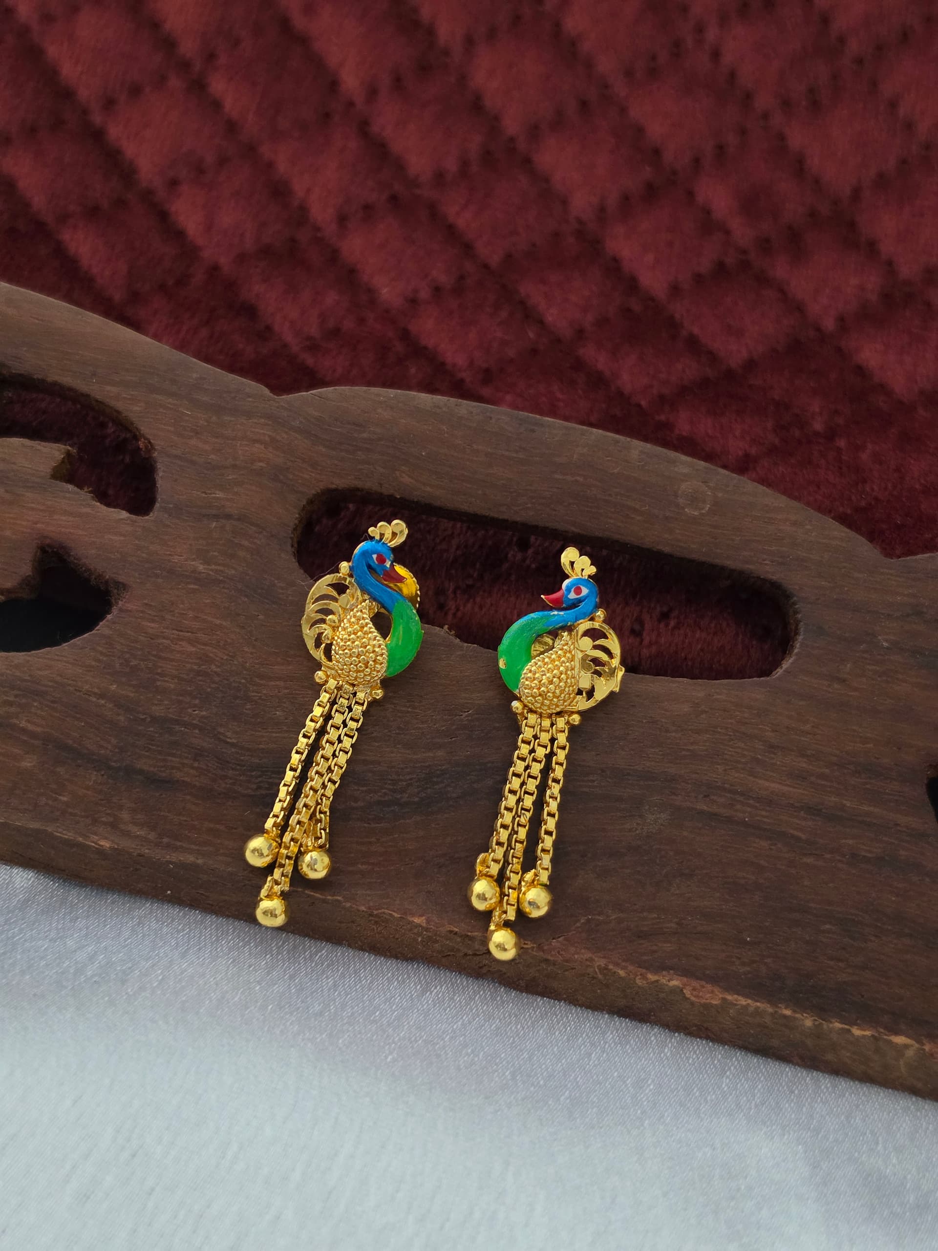 Premium foaming peacock enamel chain drops earing