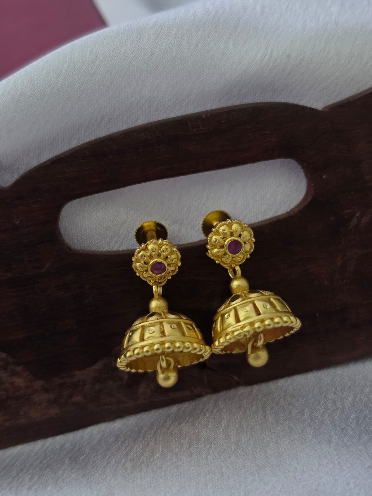 Premium foaming ruby stone drops jhumka