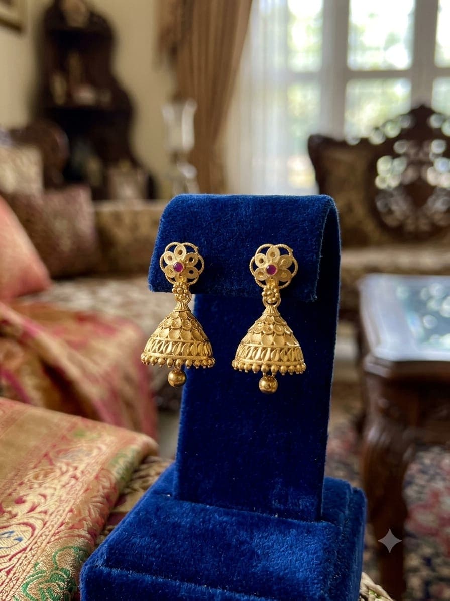 Premium foaming ruby stone flower drops jhumka