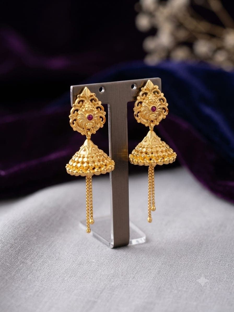 Premium foaming ruby stone  chain drops jhumka