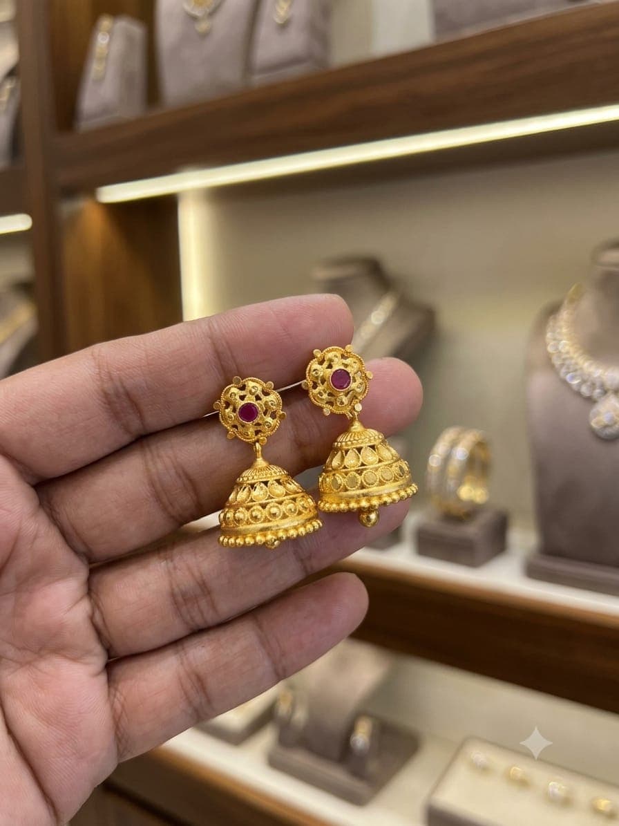 Premium foaming ruby stone drops  jhumka